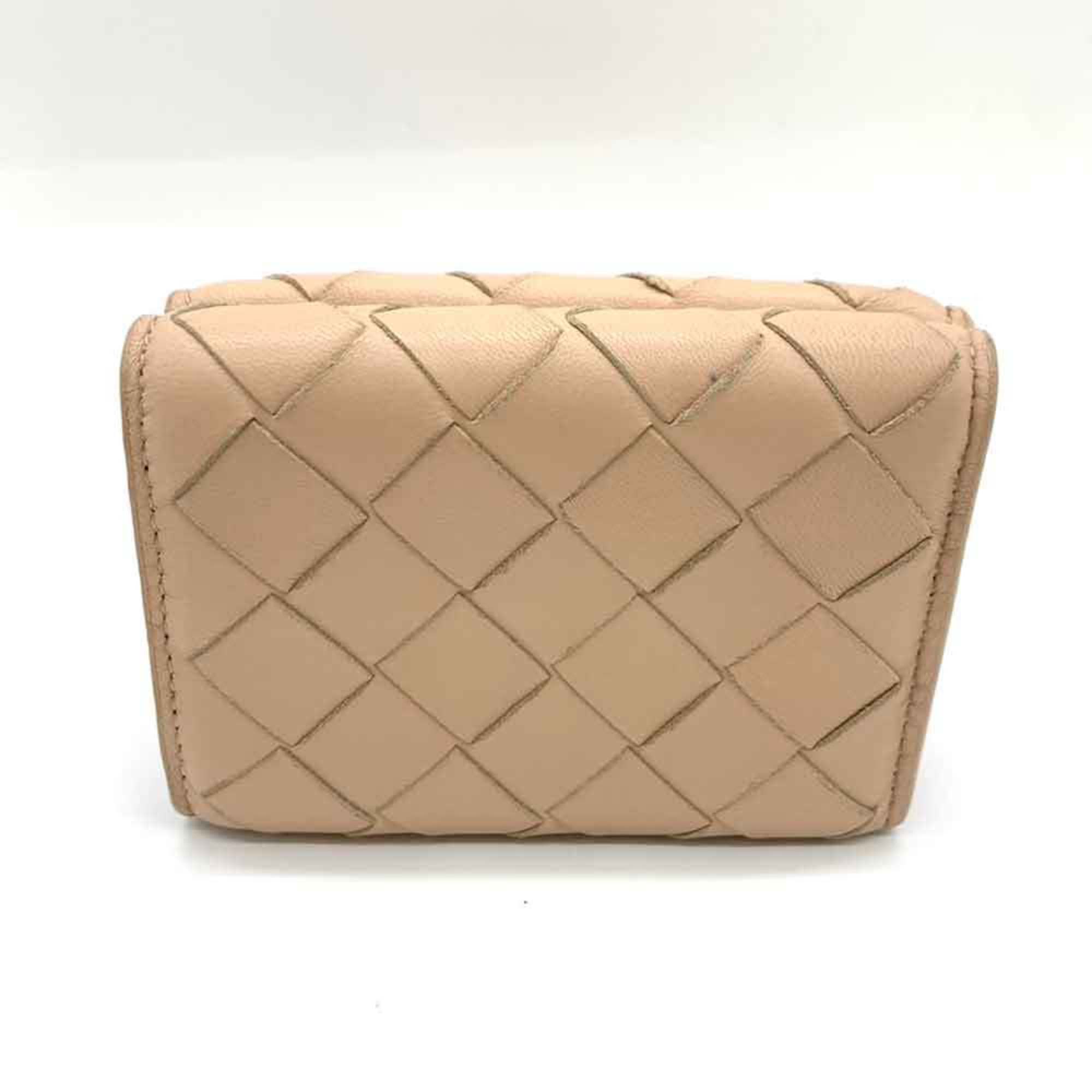 Bottega Veneta Beige Bordeaux Leather Wallet (Tri-Fold) (Pre-Owned)