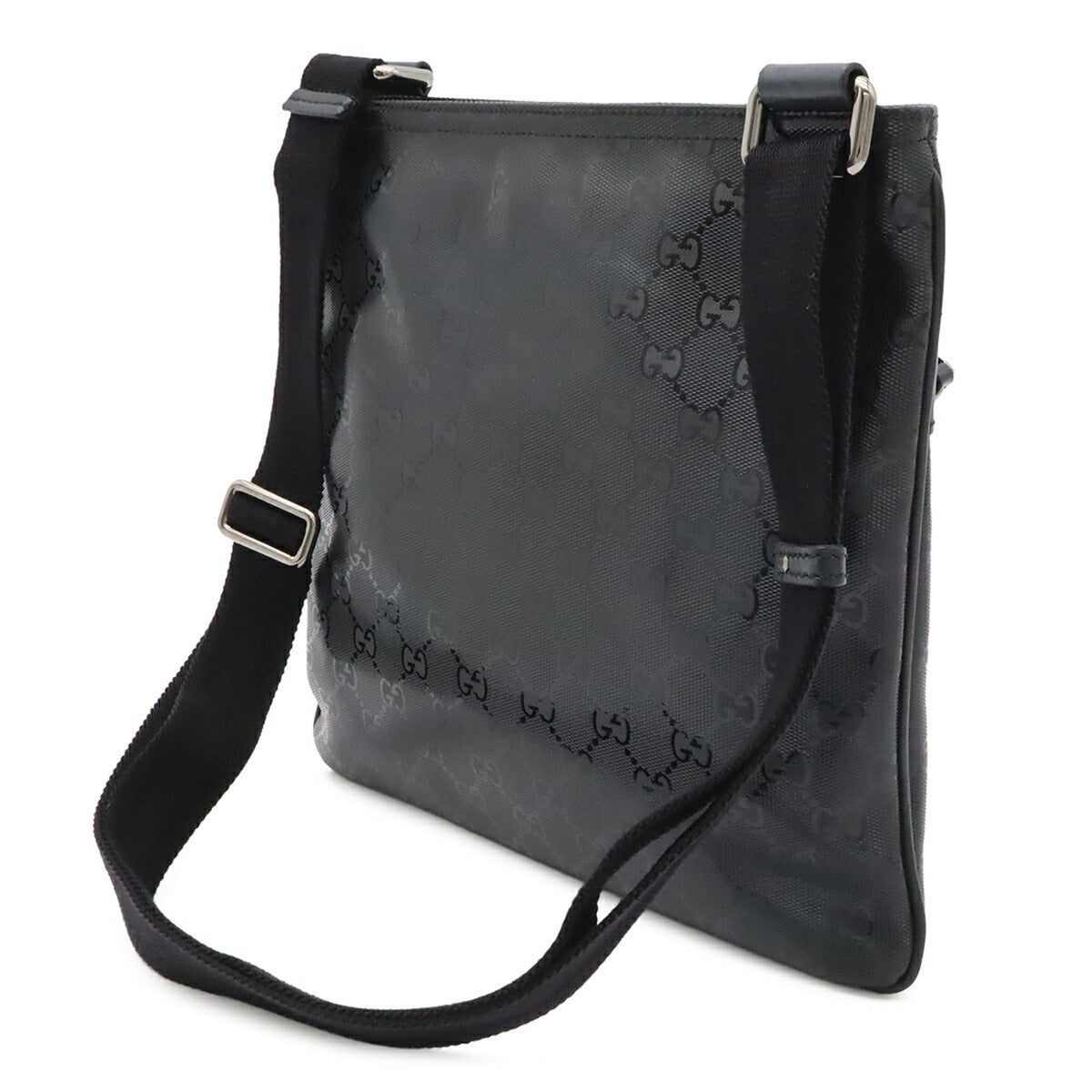 Gucci Gg Imprimé Black Coated Canvas Leather Shoulder Bag (Pre-Owned)