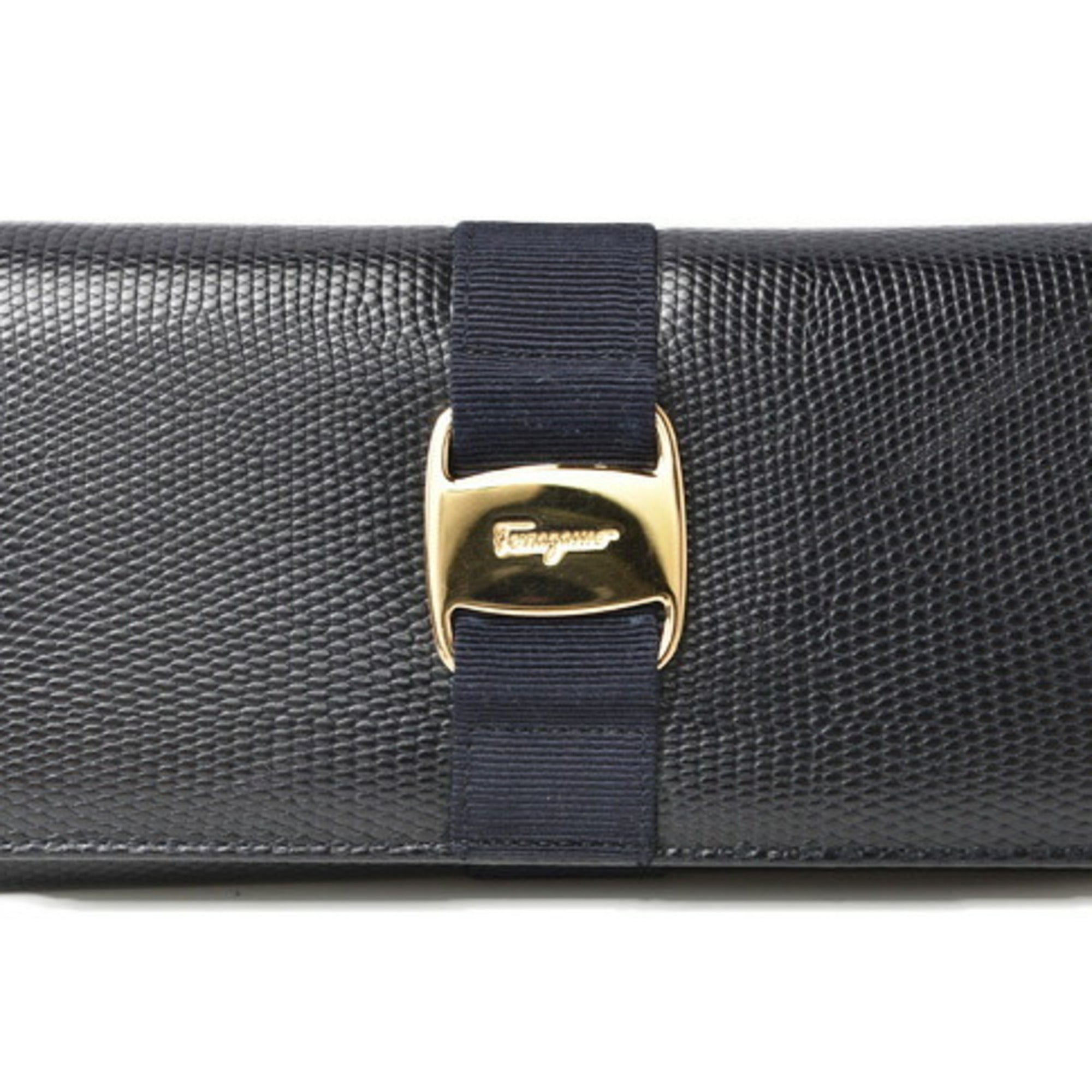 Salvatore Ferragamo Dark Navy Leather Long Wallet (Bi-Fold) (Pre-Owned)