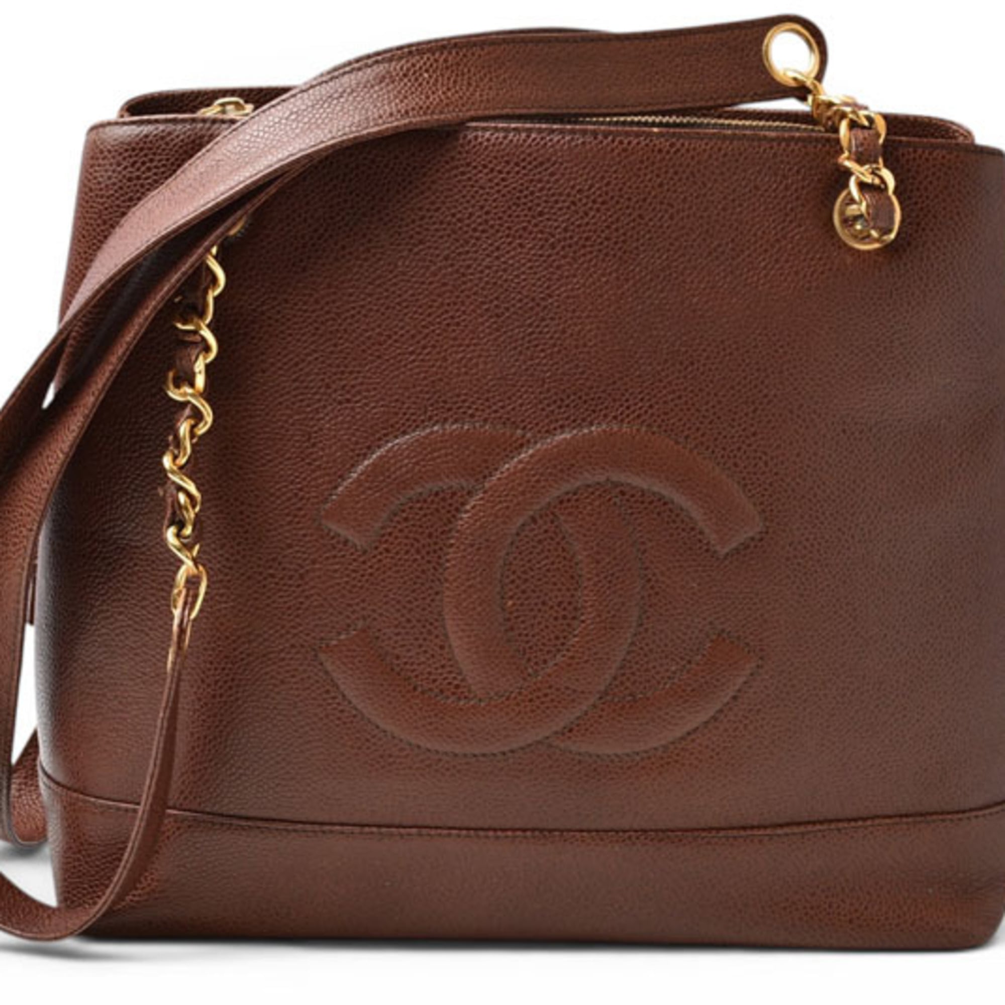 Chanel Brown Gold Leather Shoulder Bag Tote Bag (Pre-Owned)