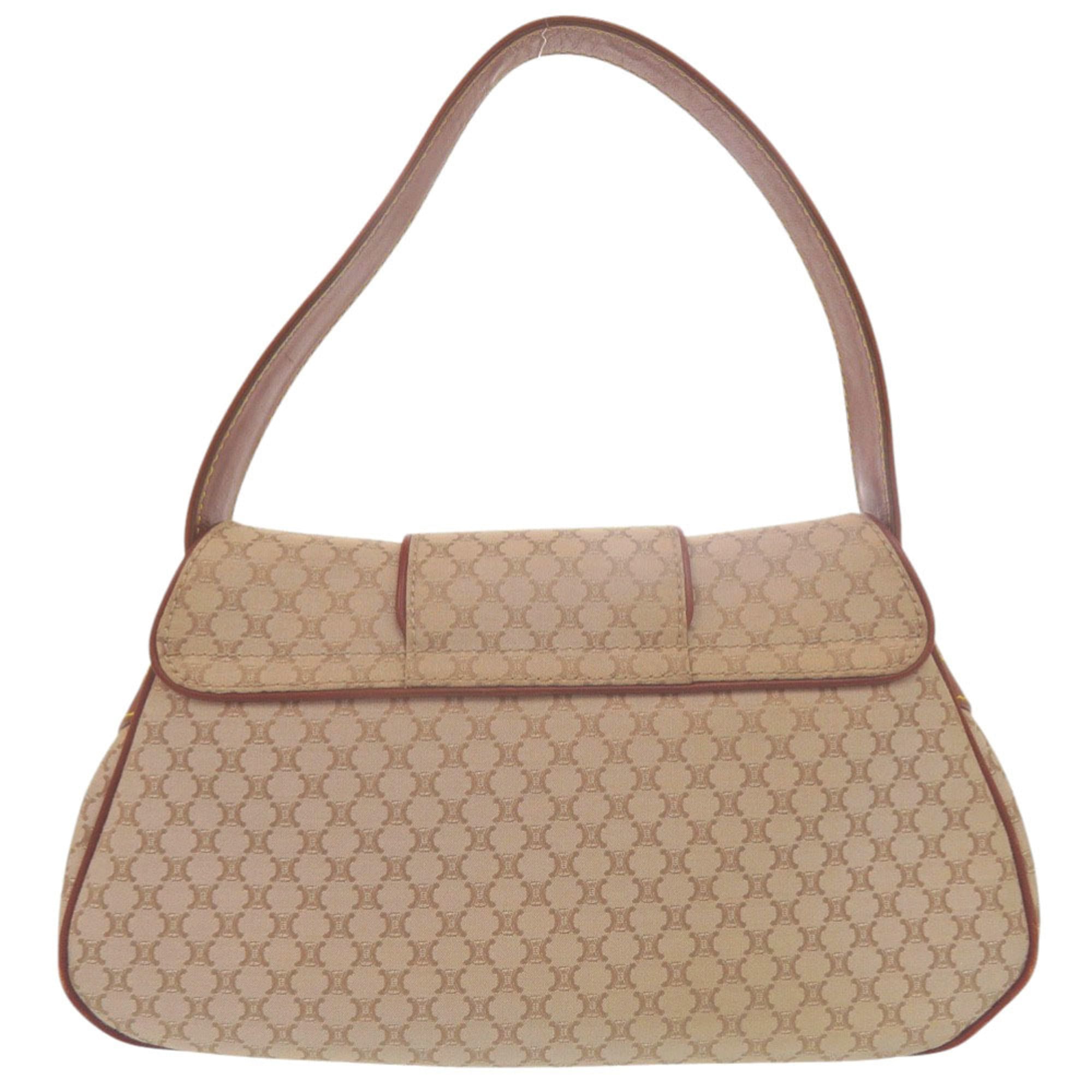 Celine Beige Brown Canvas Leather Shoulder Bag (Pre-Owned)