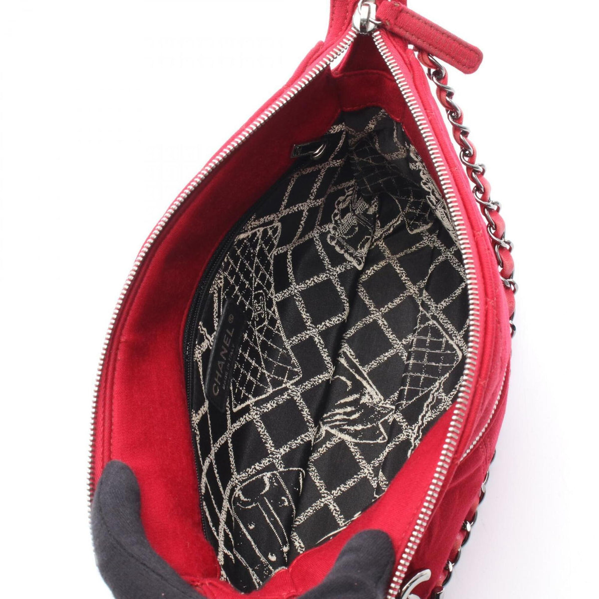 Chanel Matelasse Red Color Cotton Handbag Shoulder Bag (Pre-Owned)