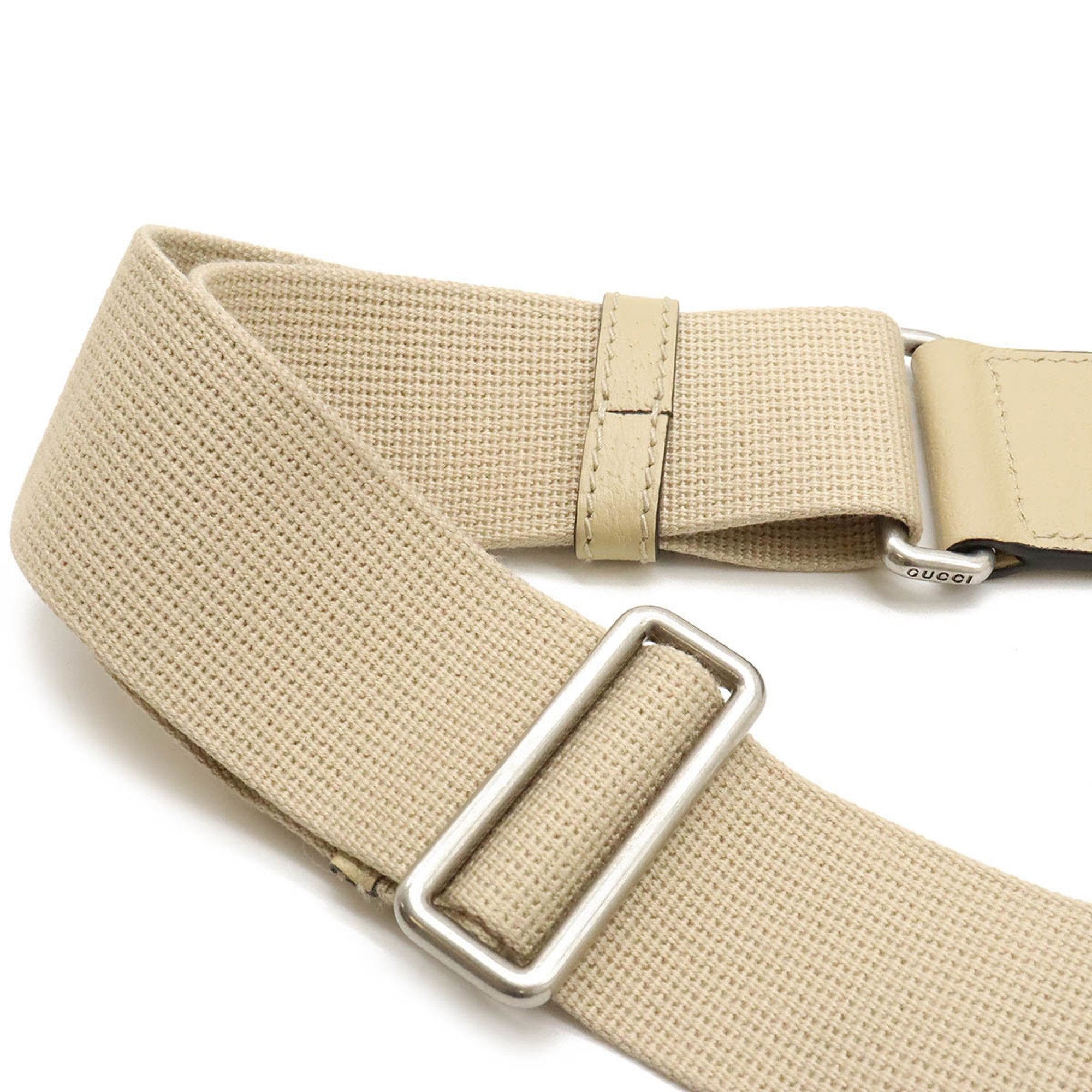Gucci Beige Gray Nylon Canvas Leather Shoulder Bag Sling Bag (Pre-Owned)