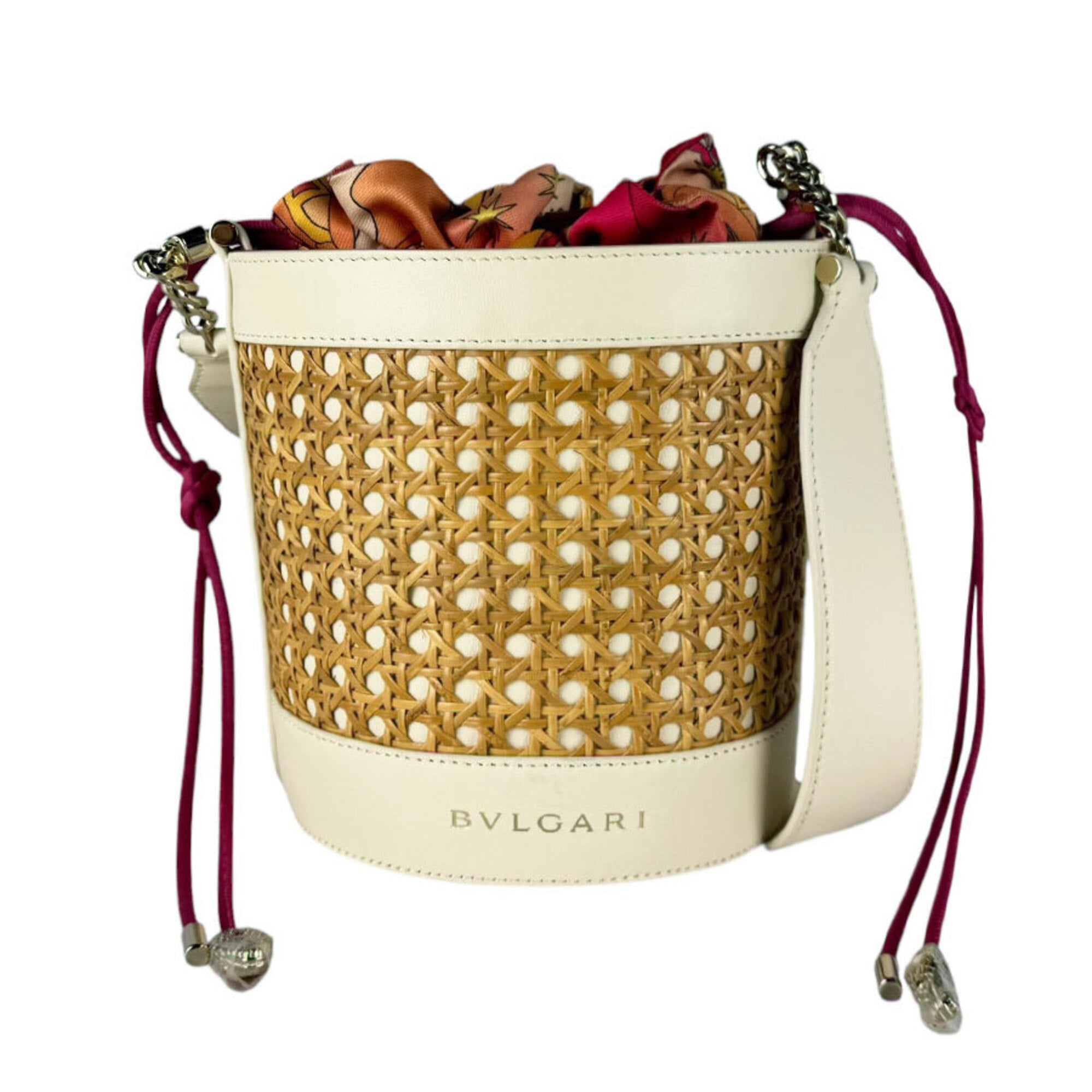 Bvlgari Ivory Orange Pink Straw Leather Shoulder Bag (Pre-Owned)