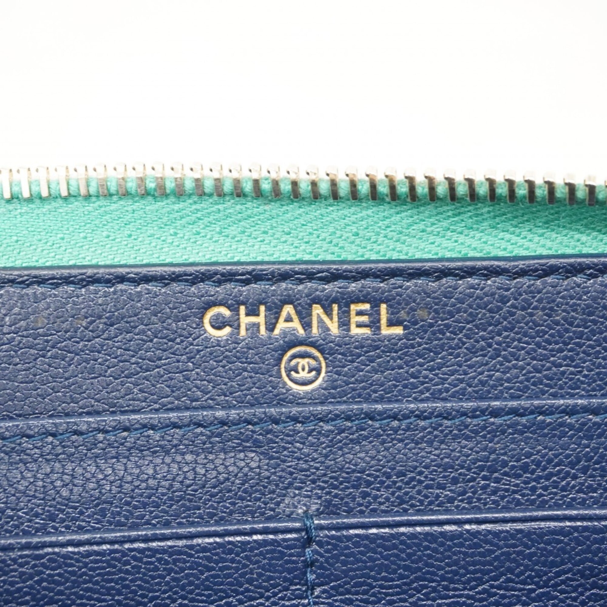 Chanel Navy Pink Grained Calfskin Long Wallet (Bi-Fold) (Pre-Owned)