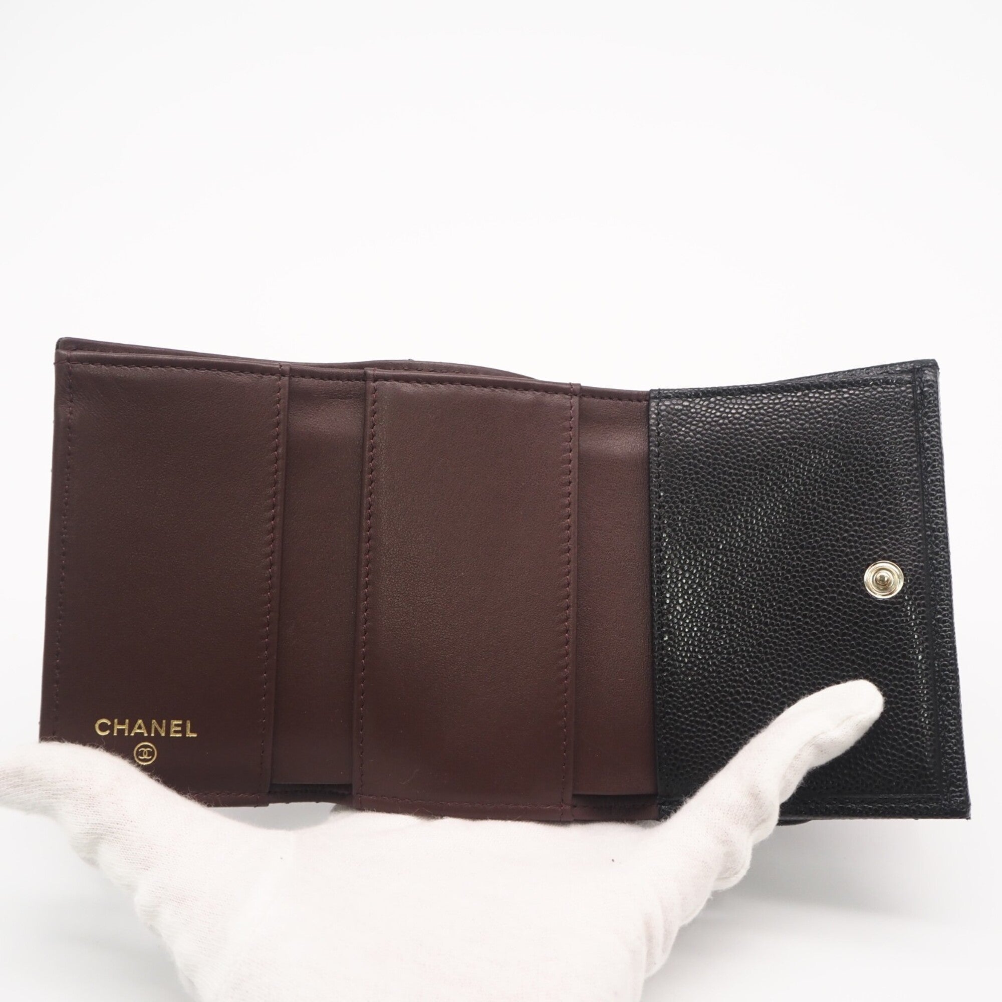 Chanel Matelasse Black Grained Calfskin Wallet (Tri-Fold) (Pre-Owned)
