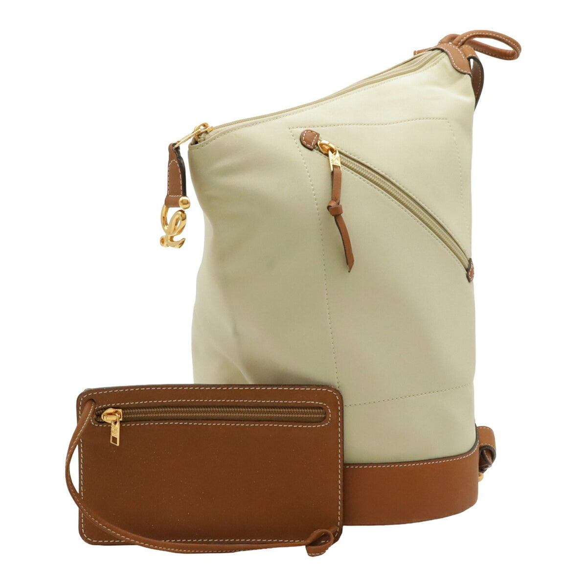 Loewe Beige Brown Canvas Leather Shoulder Bag Sling Bag (Pre-Owned)