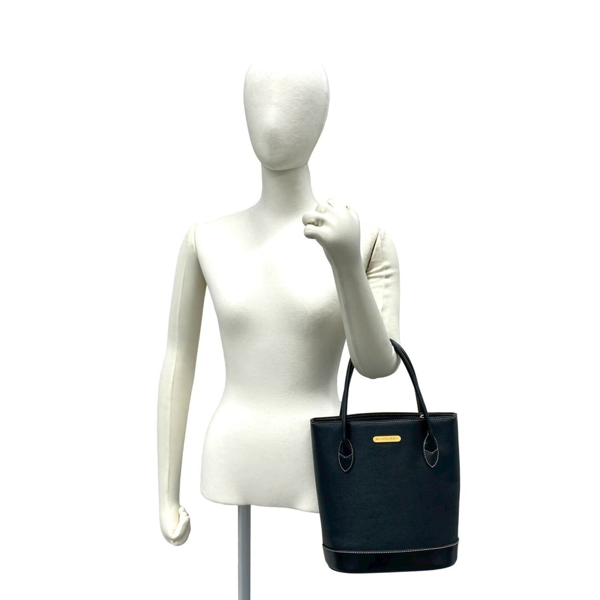 Burberry Black Leather Handbag Tote Bag (Pre-Owned)