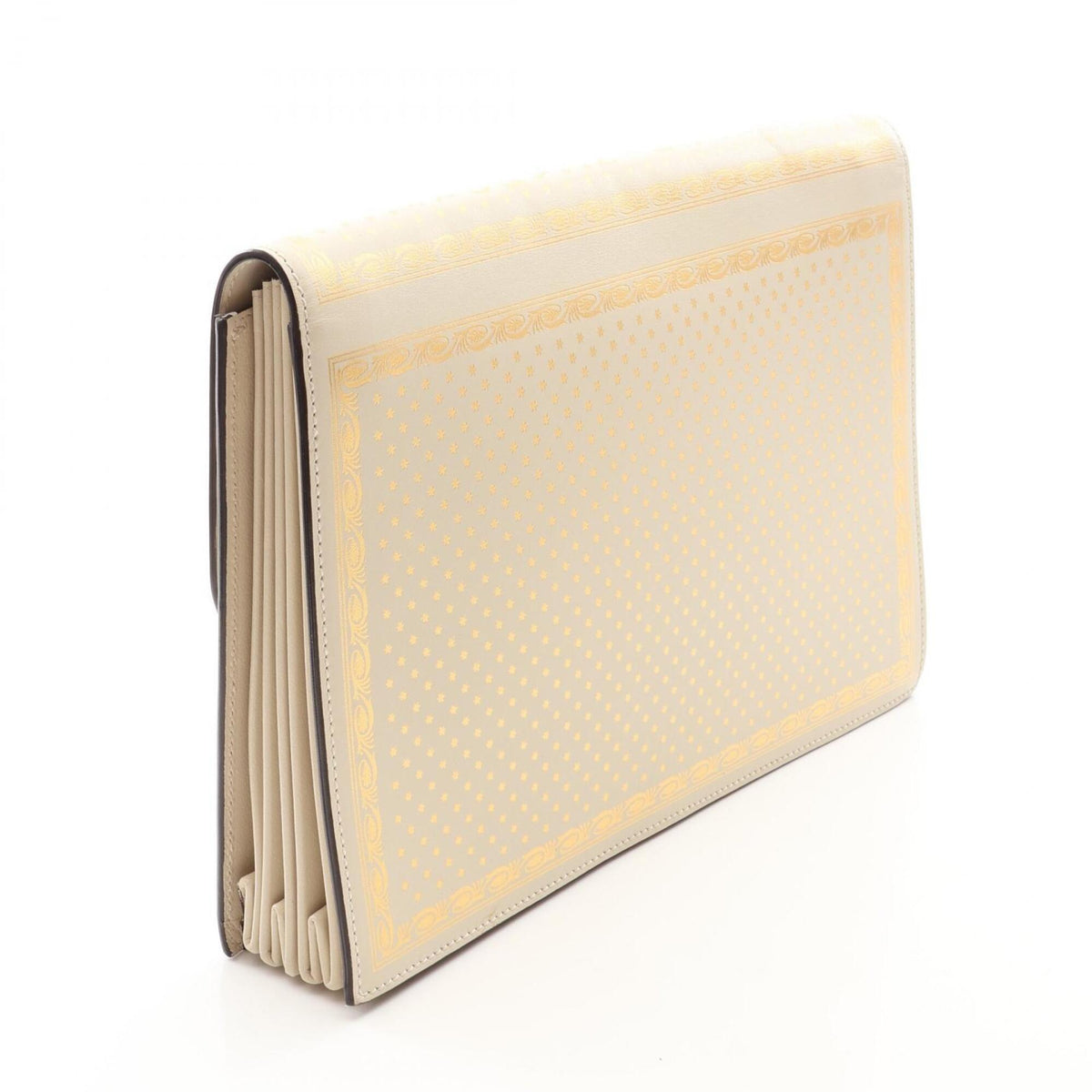Gucci Gold Ivory Leather Clutch Bag Handbag (Pre-Owned)