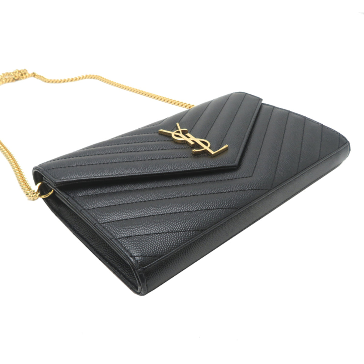 Saint Laurent Black Leather Chain/Shoulder Wallet (Pre-Owned)
