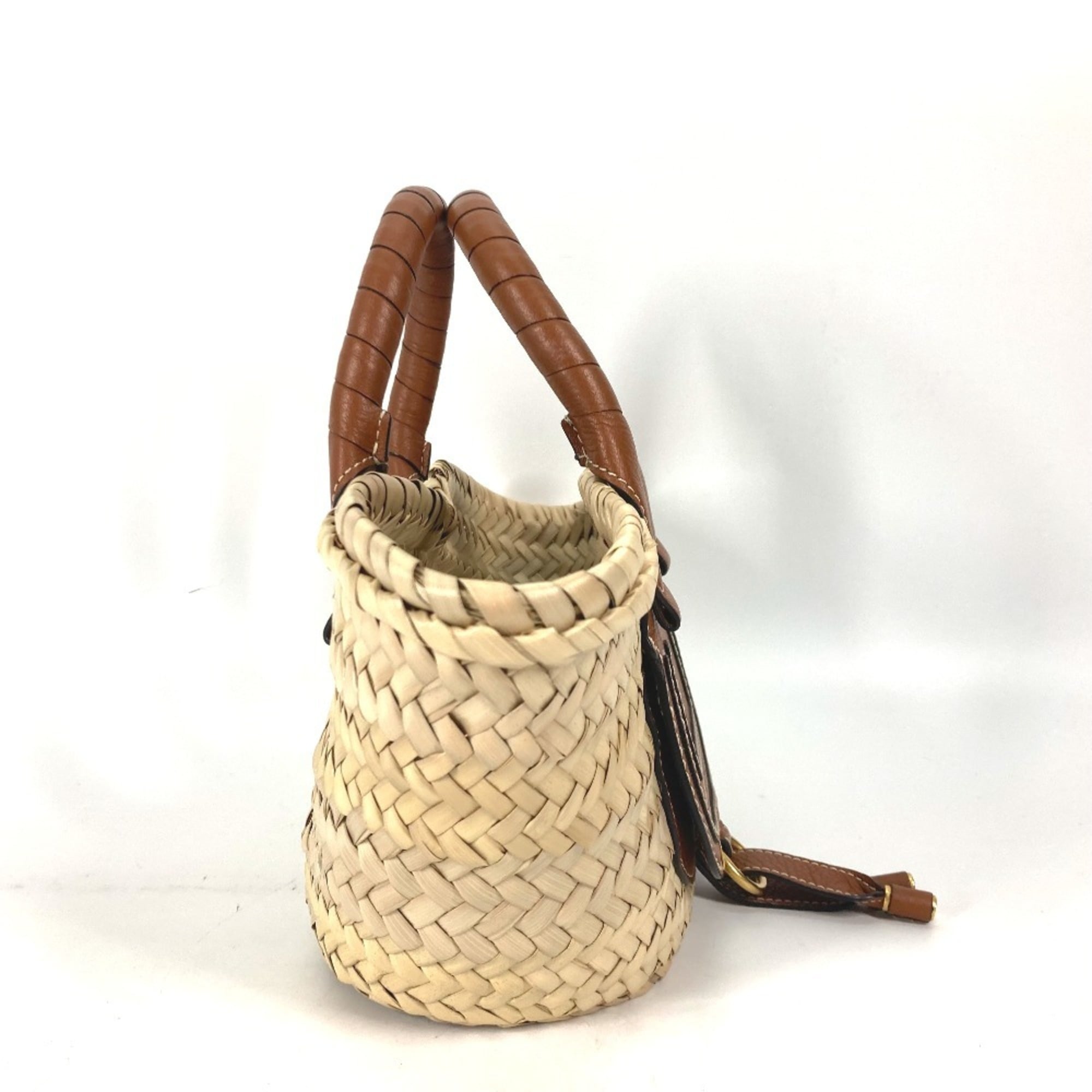 Chloé Beige Brown Straw Leather Handbag Tote Bag (Pre-Owned)