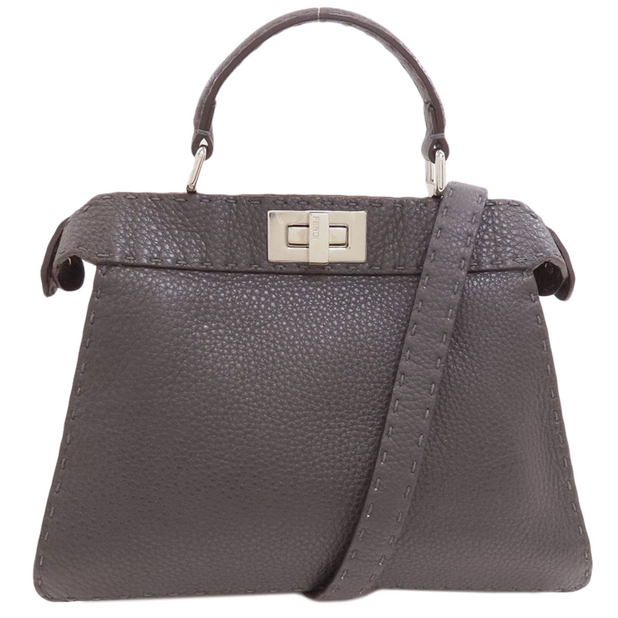 Fendi Peekaboo Gray Leather Handbag (Pre-Owned)