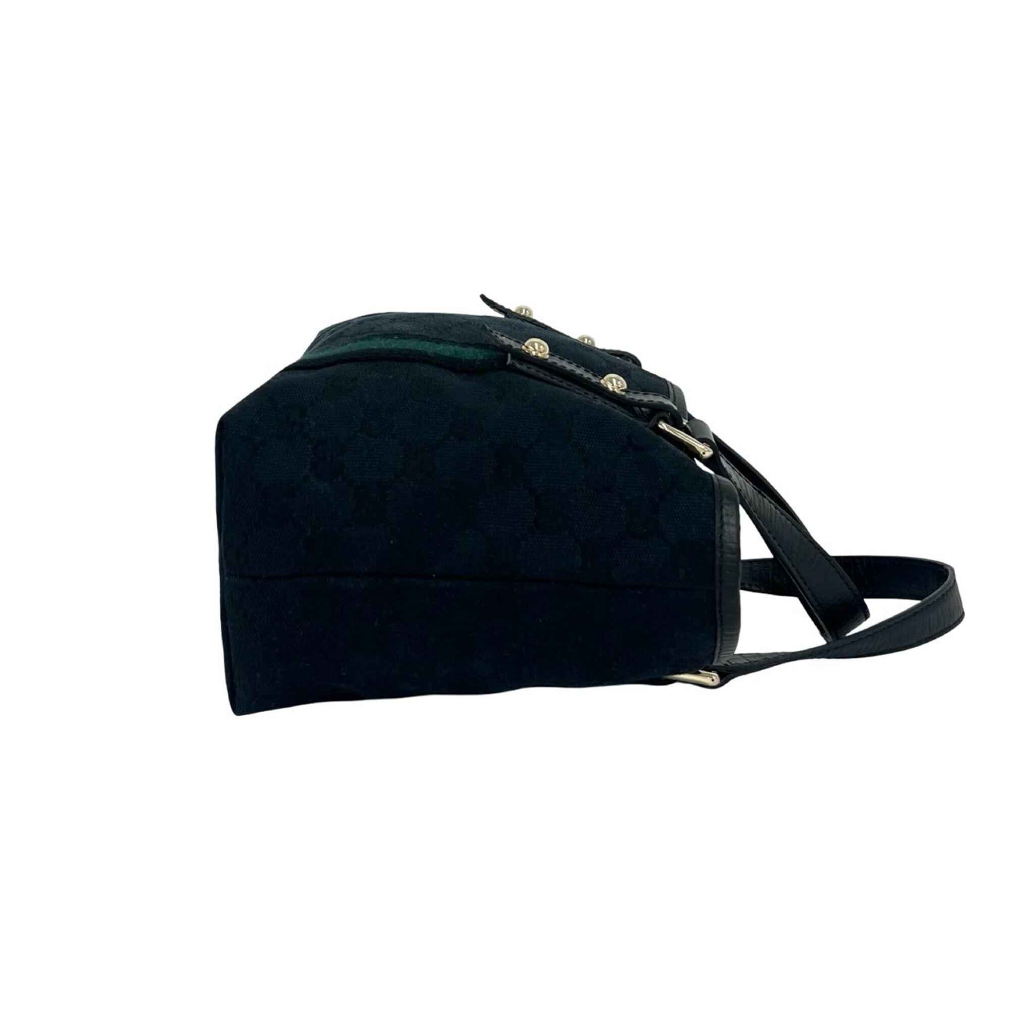 Gucci Black Navy Canvas Leather Boston Bag Handbag Tote Bag (Pre-Owned)