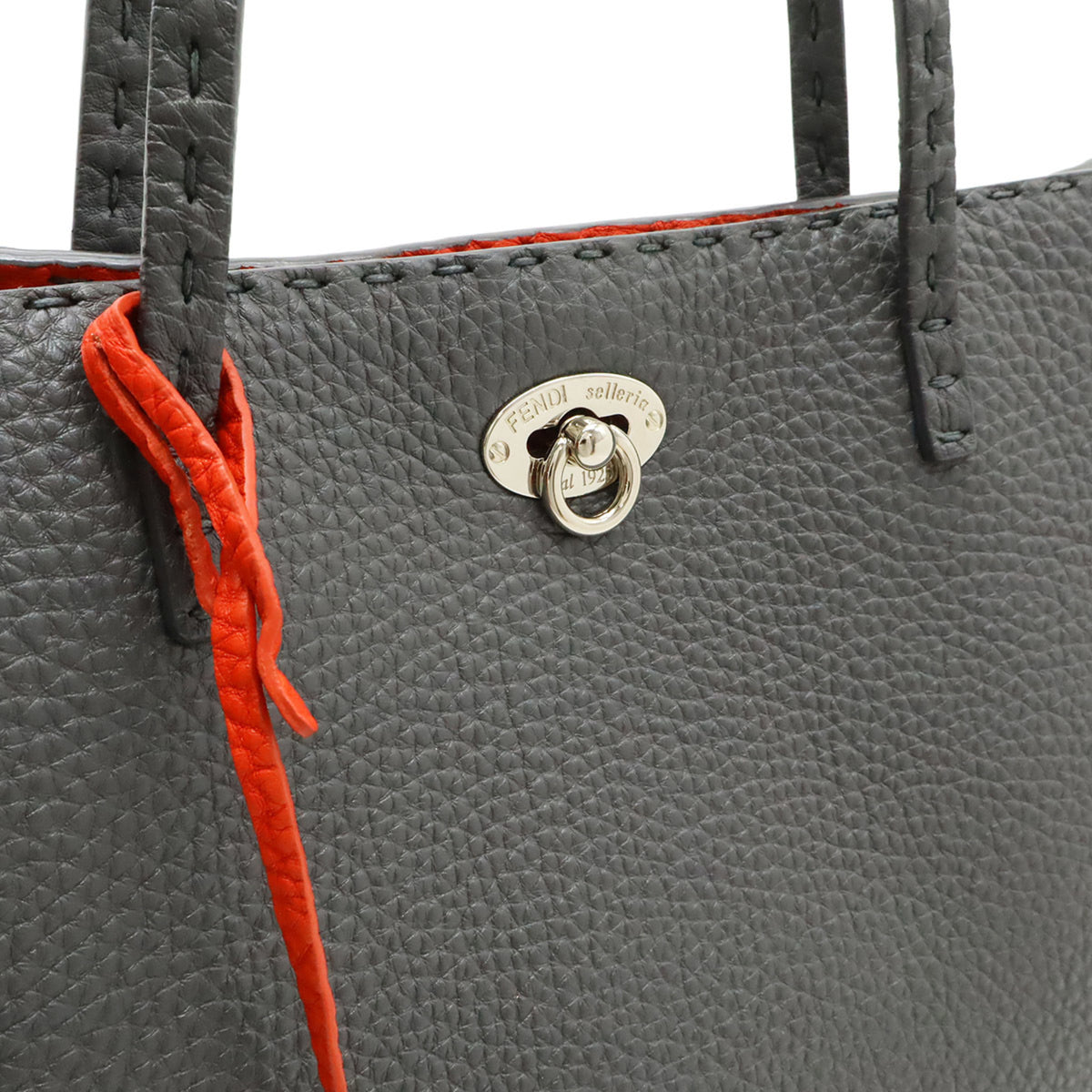 Fendi Selleria Gray Red Color Leather Shoulder Bag Tote Bag (Pre-Owned)