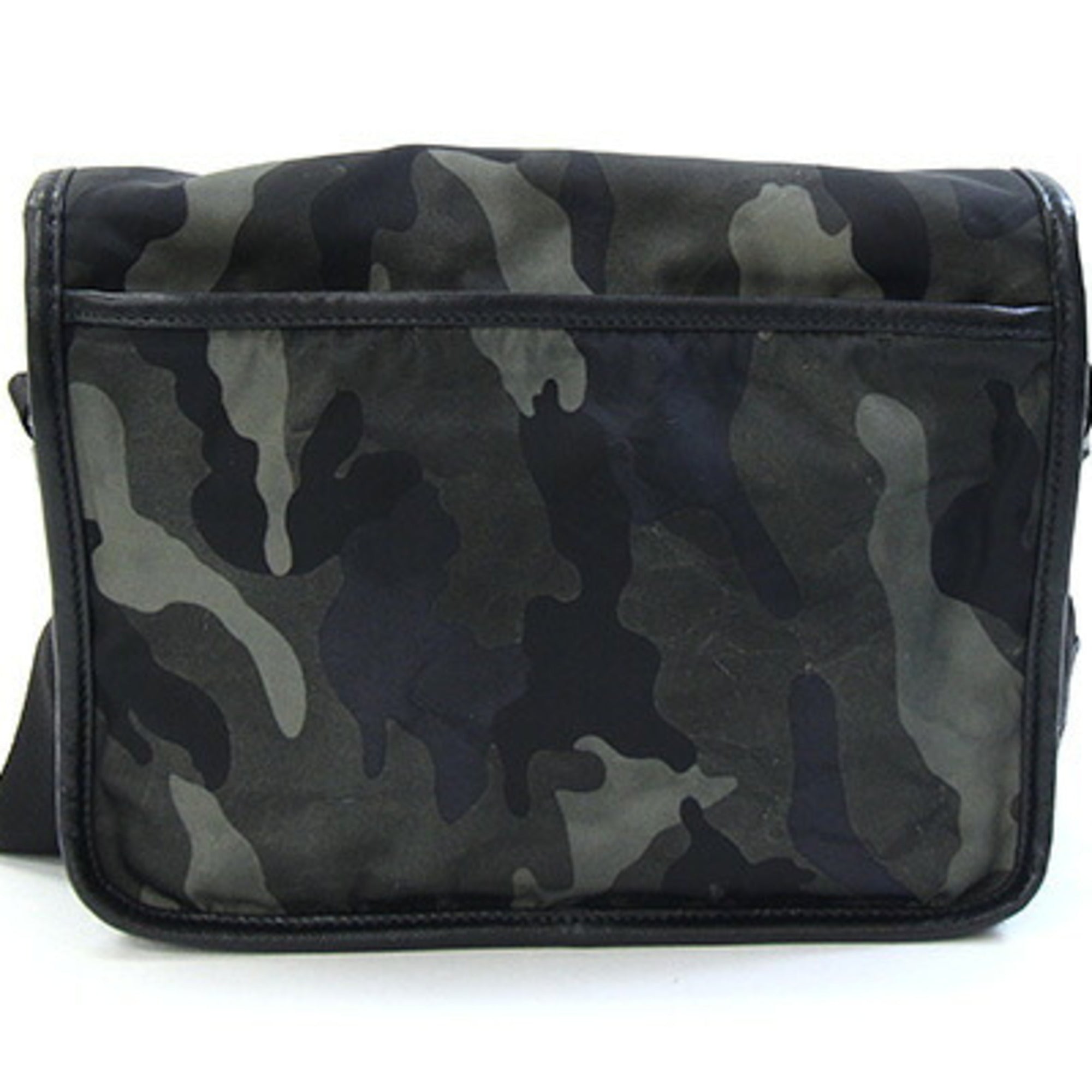 Prada Black Brown Green Khaki Nylon Leather Shoulder Bag (Pre-Owned)