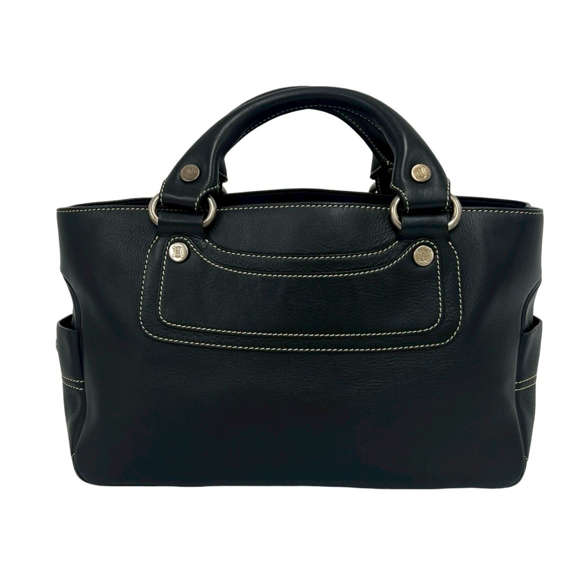 Celine Black Leather Boston Bag Handbag Tote Bag (Pre-Owned)