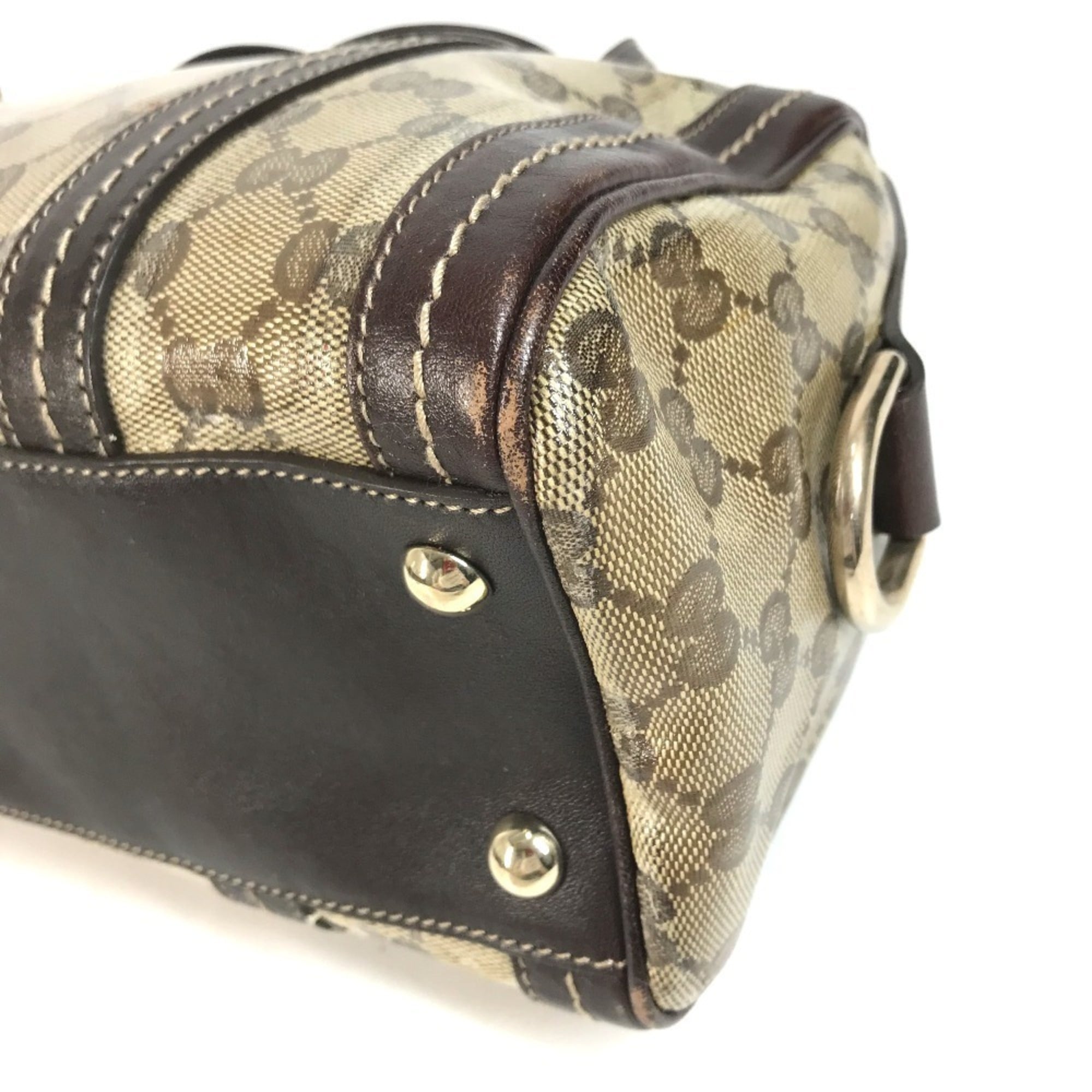 Gucci Hysteria Beige Dark Brown Leather Coated Canvas Boston Bag Handbag (Pre-Owned)