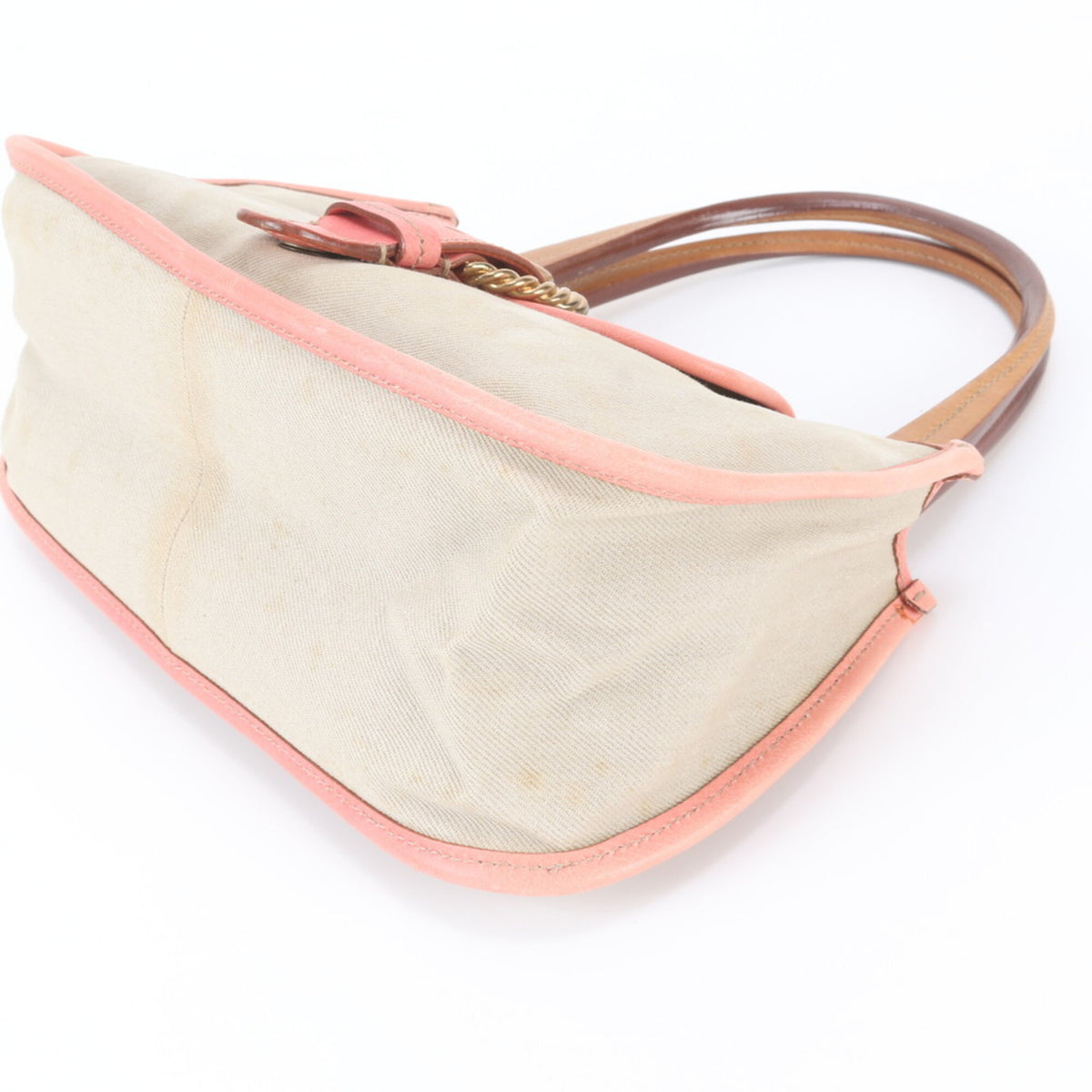 Miu Miu Beige Pink Leather Canvas Handbag Shoulder Bag Tote Bag (Pre-Owned)