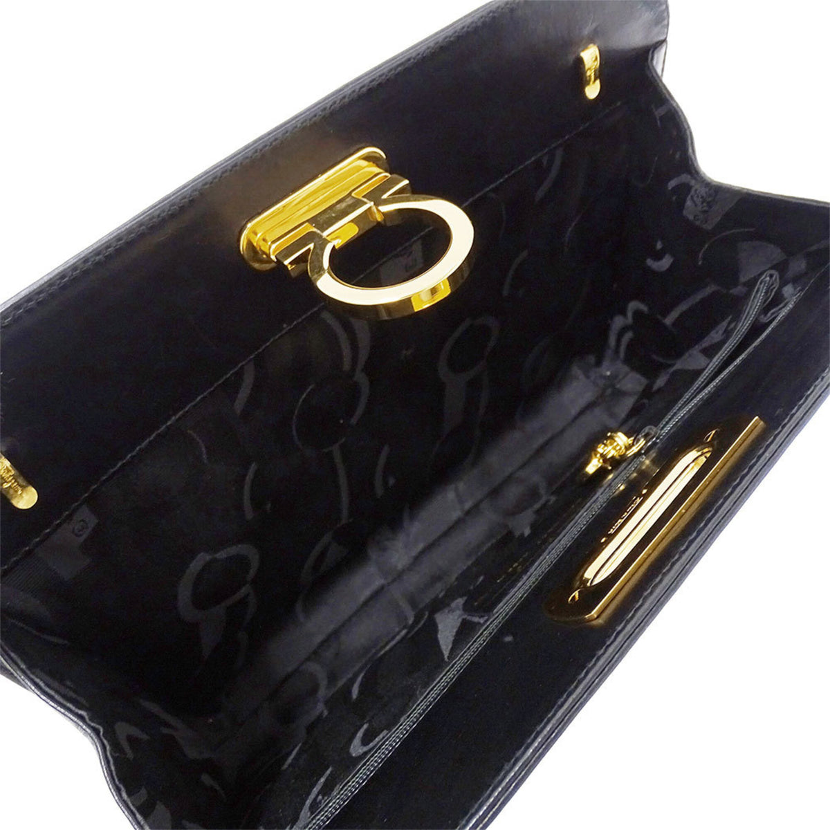Salvatore Ferragamo Black Leather Clutch Bag Handbag Shoulder Bag (Pre-Owned)