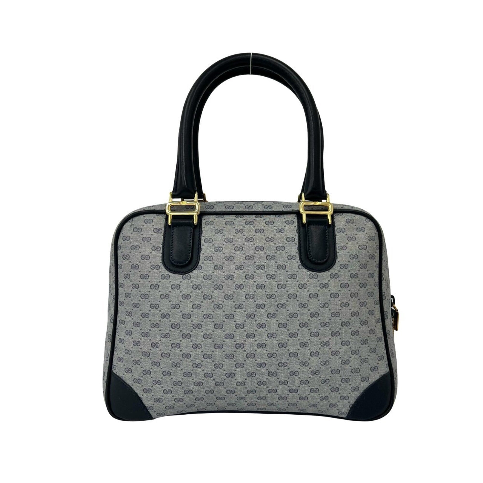 Gucci Navy Leather Pvc Boston Bag Handbag (Pre-Owned)