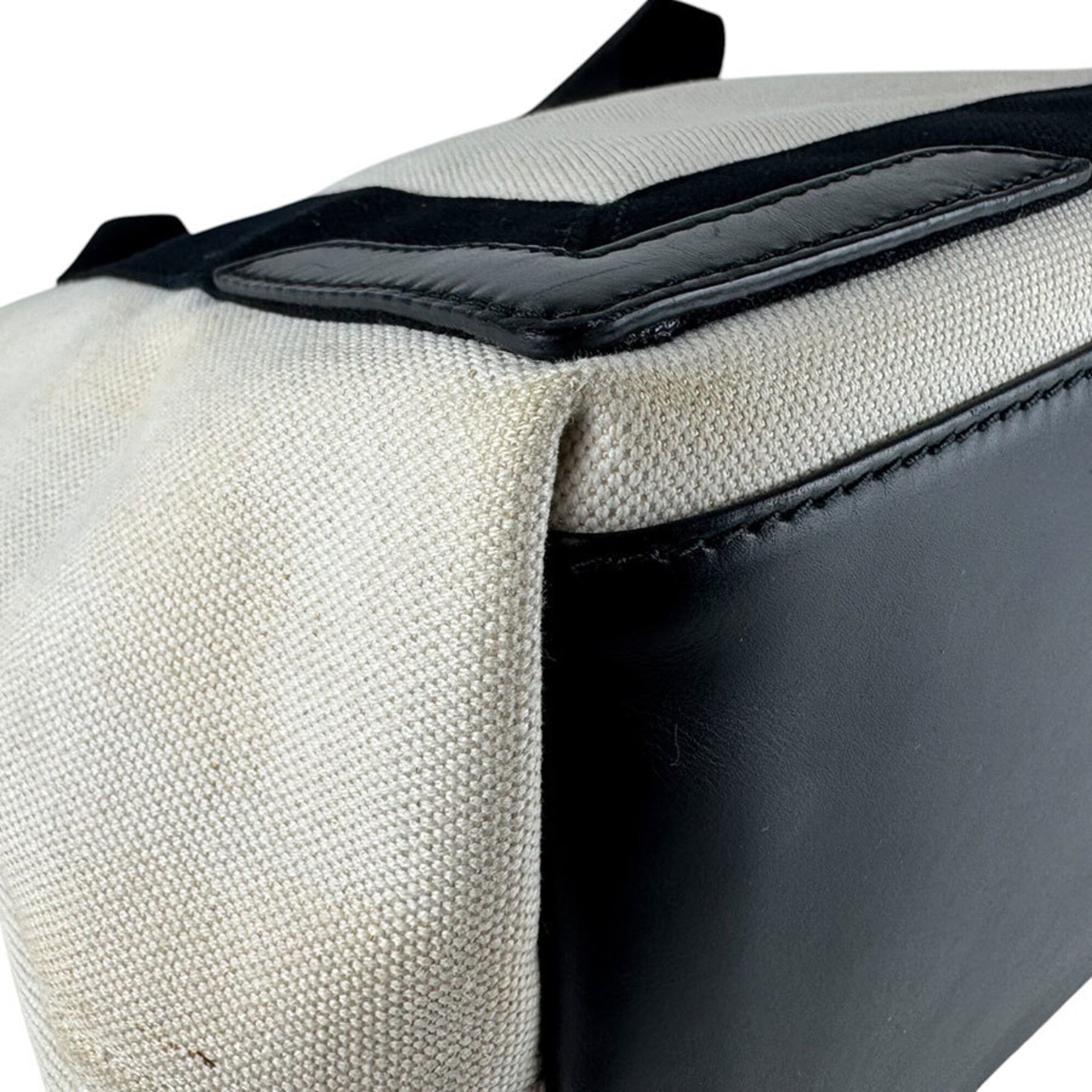 Balenciaga Black Ivory Canvas Leather Handbag Tote Bag (Pre-Owned)