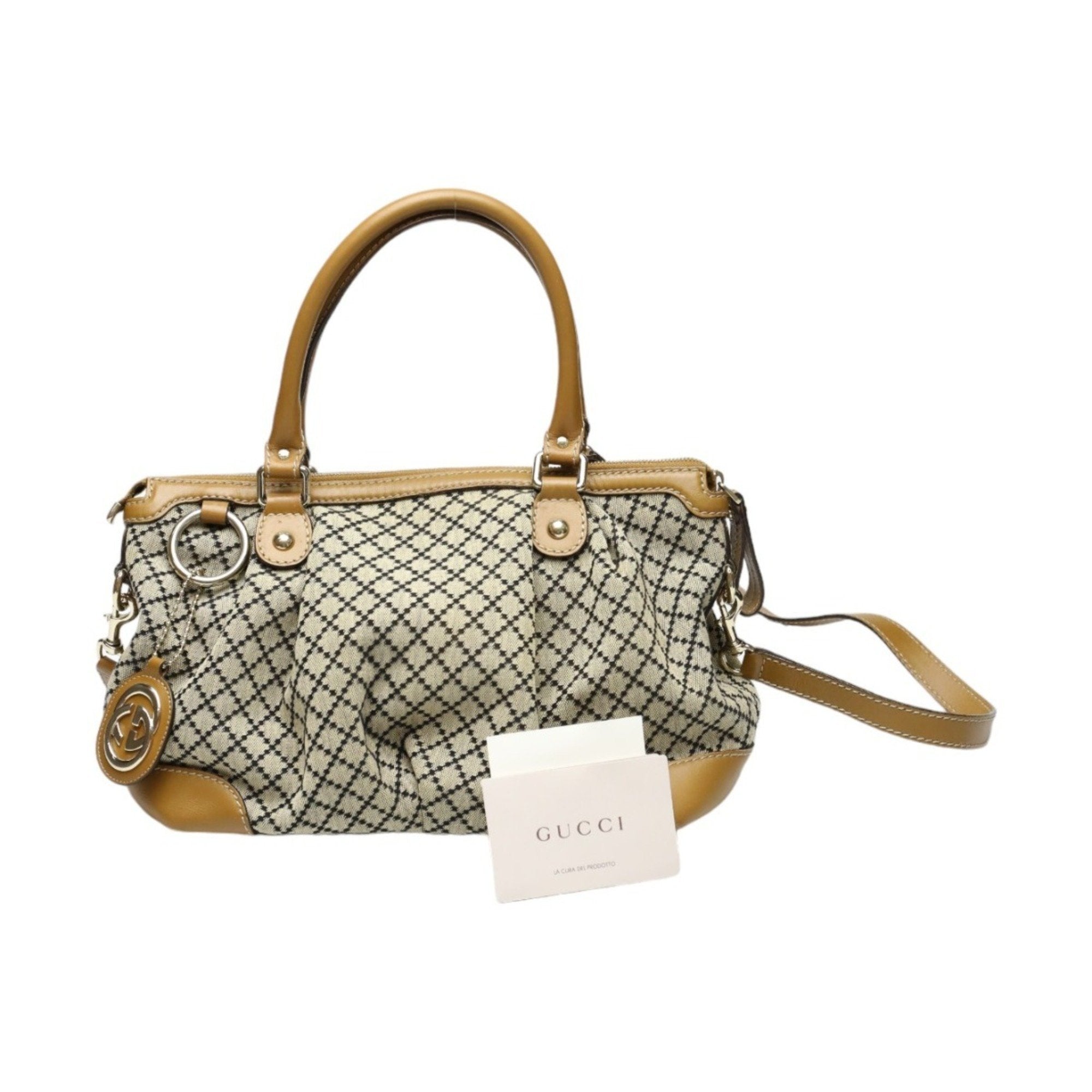 Gucci Beige Brown Canvas Shoulder Bag Tote Bag (Pre-Owned)