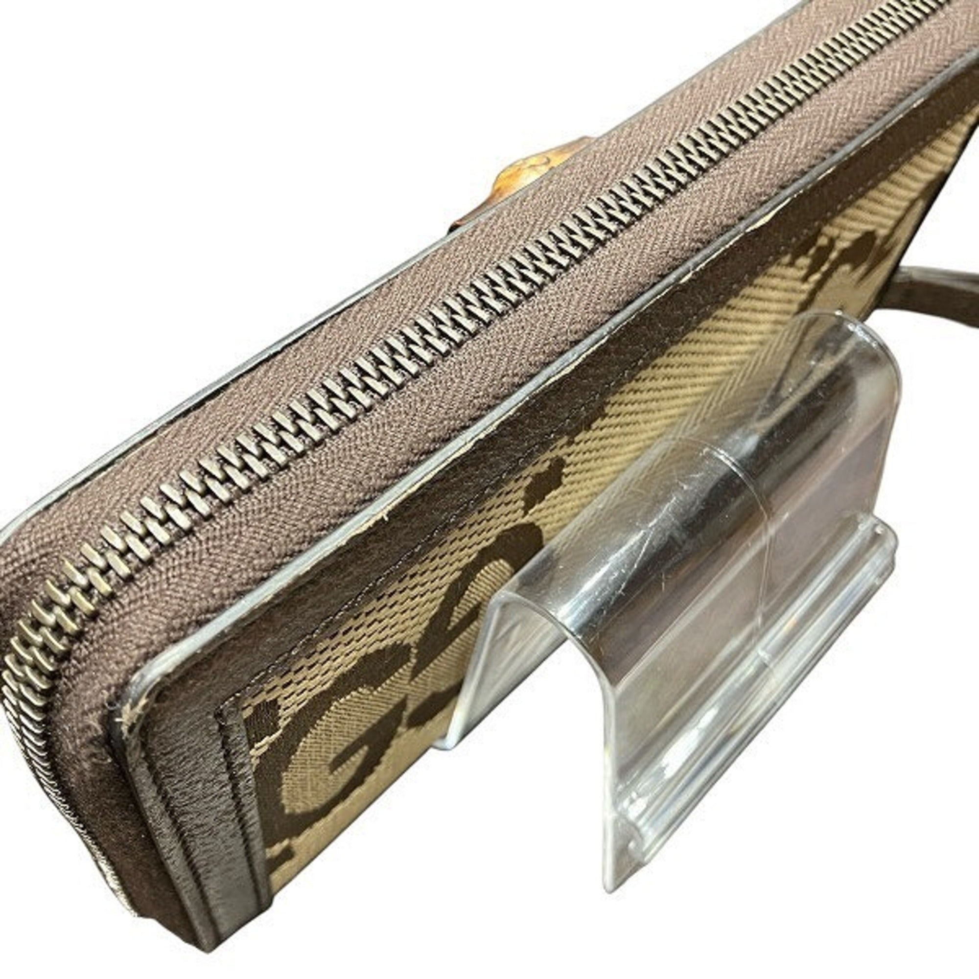 Gucci Brown Bamboo Gg Canvas Long Wallet (Bi-Fold) (Pre-Owned)