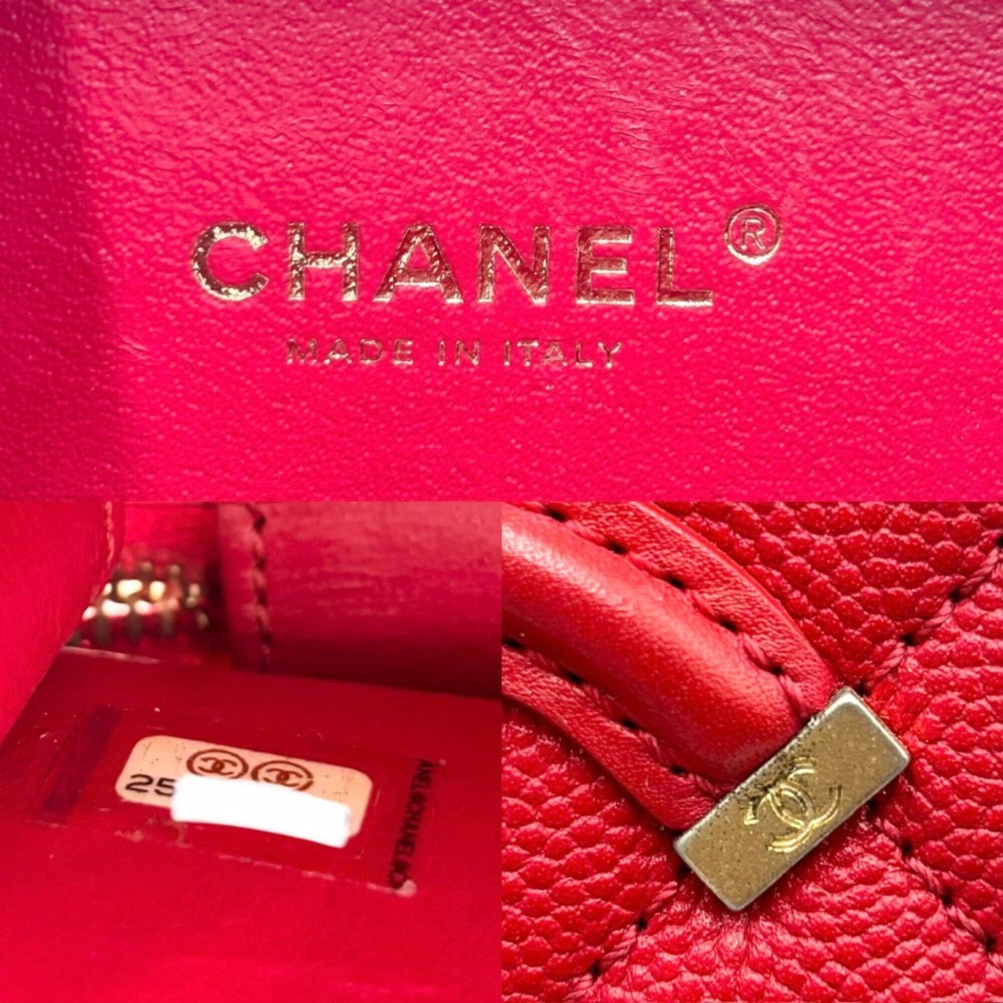 Chanel Red Color Grained Calfskin Pochette Shoulder Bag Vanity Bag (Pre-Owned)