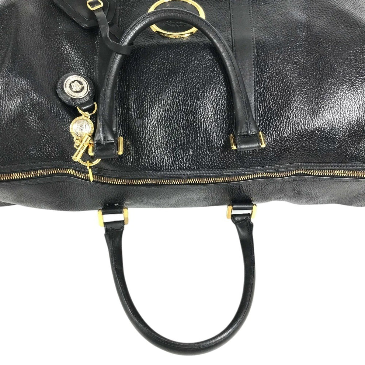 Versace Black Leather Boston Bag Handbag (Pre-Owned)
