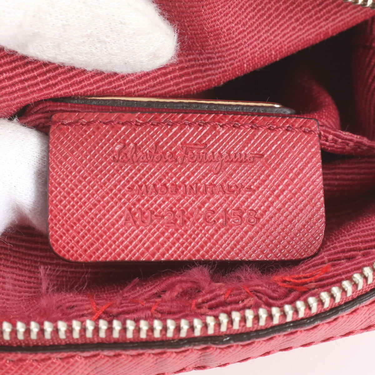 Salvatore Ferragamo Red Color Leather Canvas Crossbody Bag Shoulder Bag (Pre-Owned)