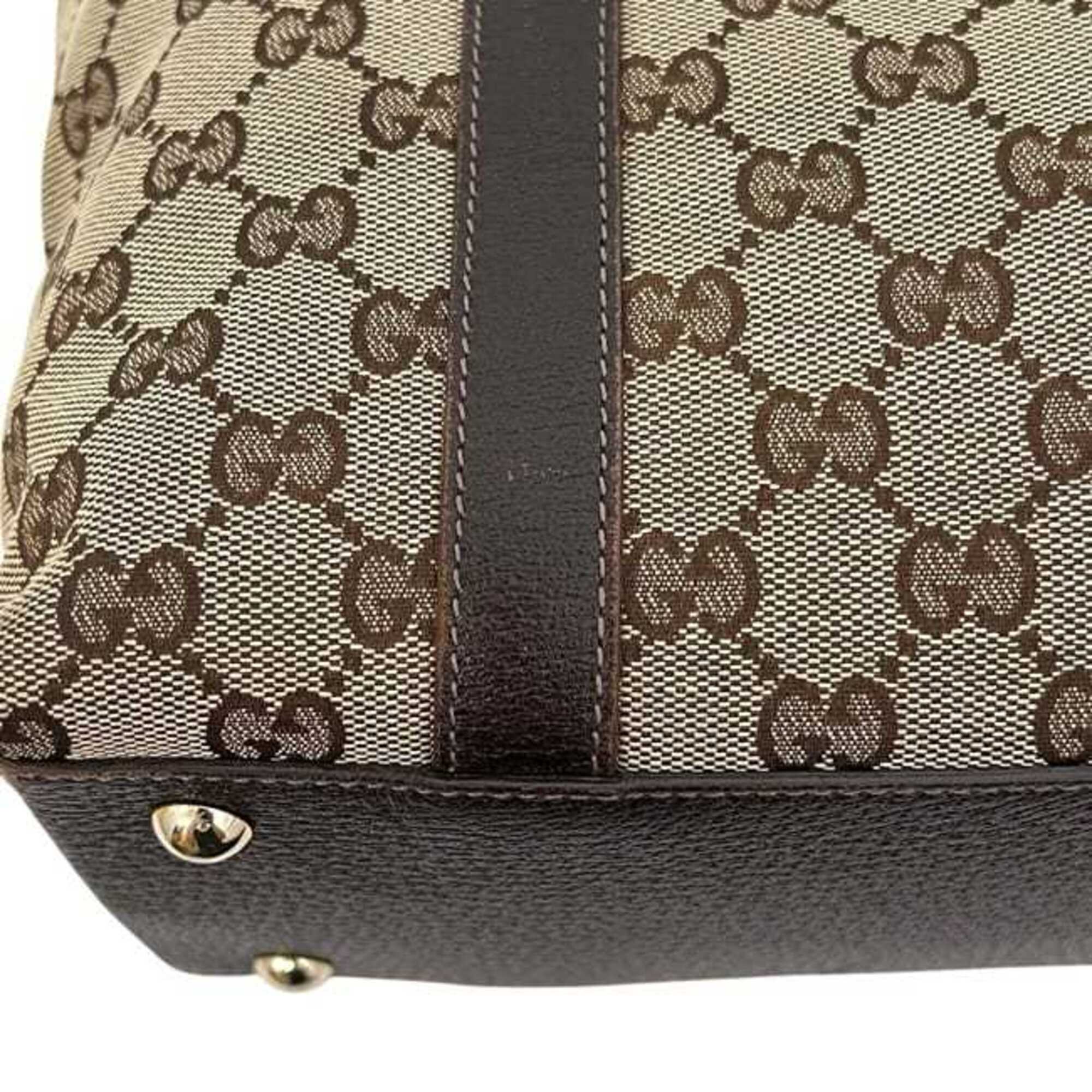 Gucci Beige Brown Gg Canvas Leather Tote Bag (Pre-Owned)