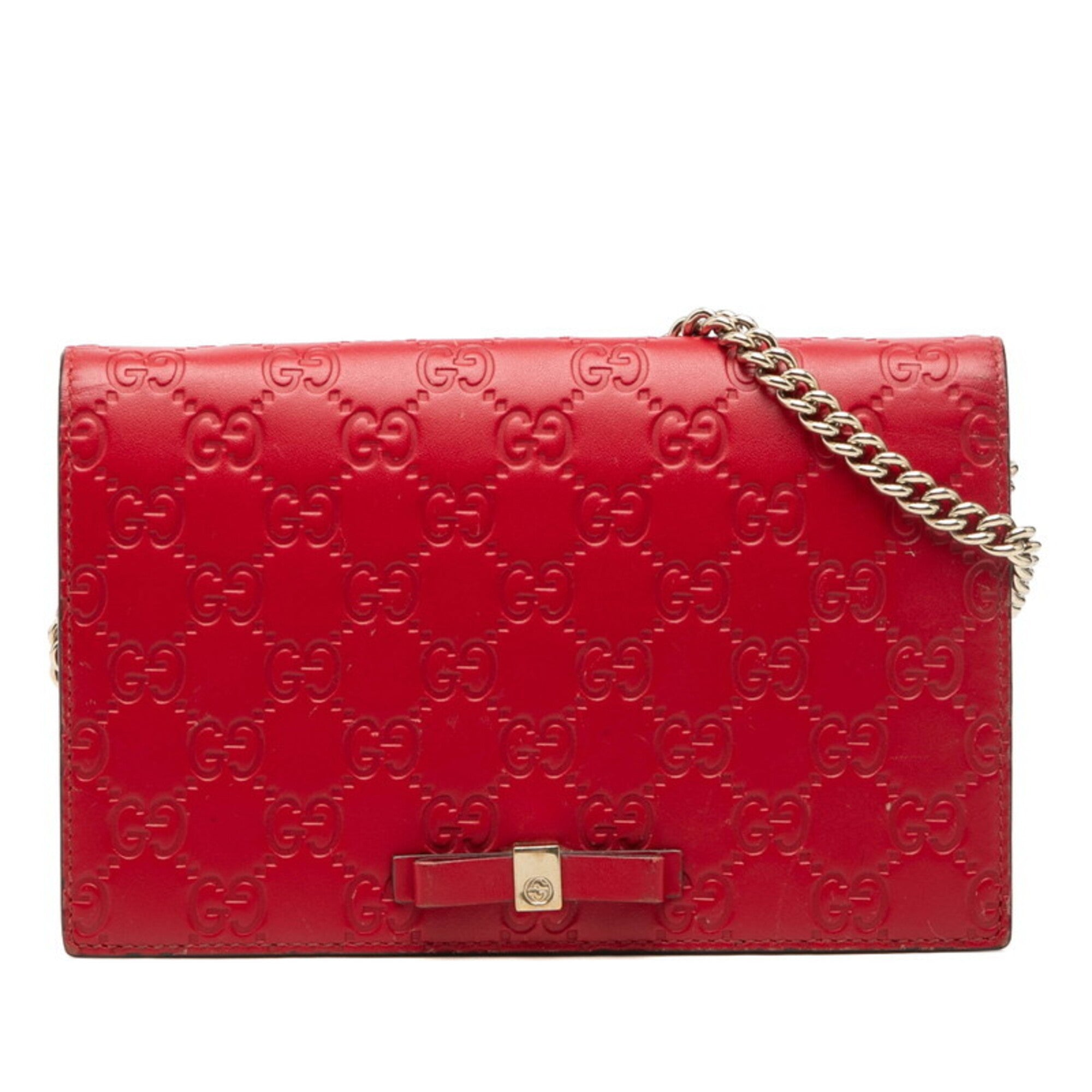 Gucci Guccissima Red Color Leather Shoulder Bag (Pre-Owned)