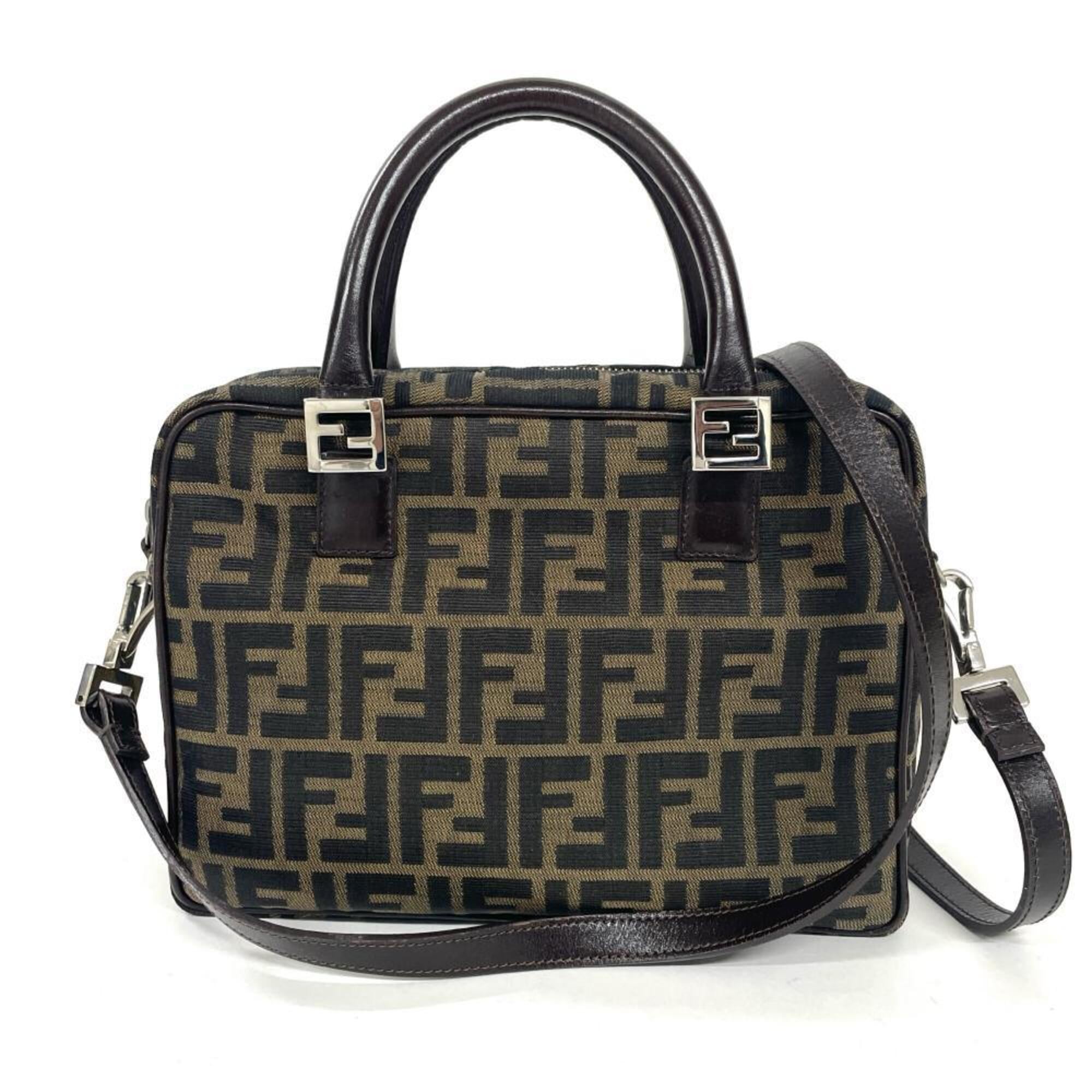 Fendi Zucca Brown Canvas Handbag Shoulder Bag (Pre-Owned)