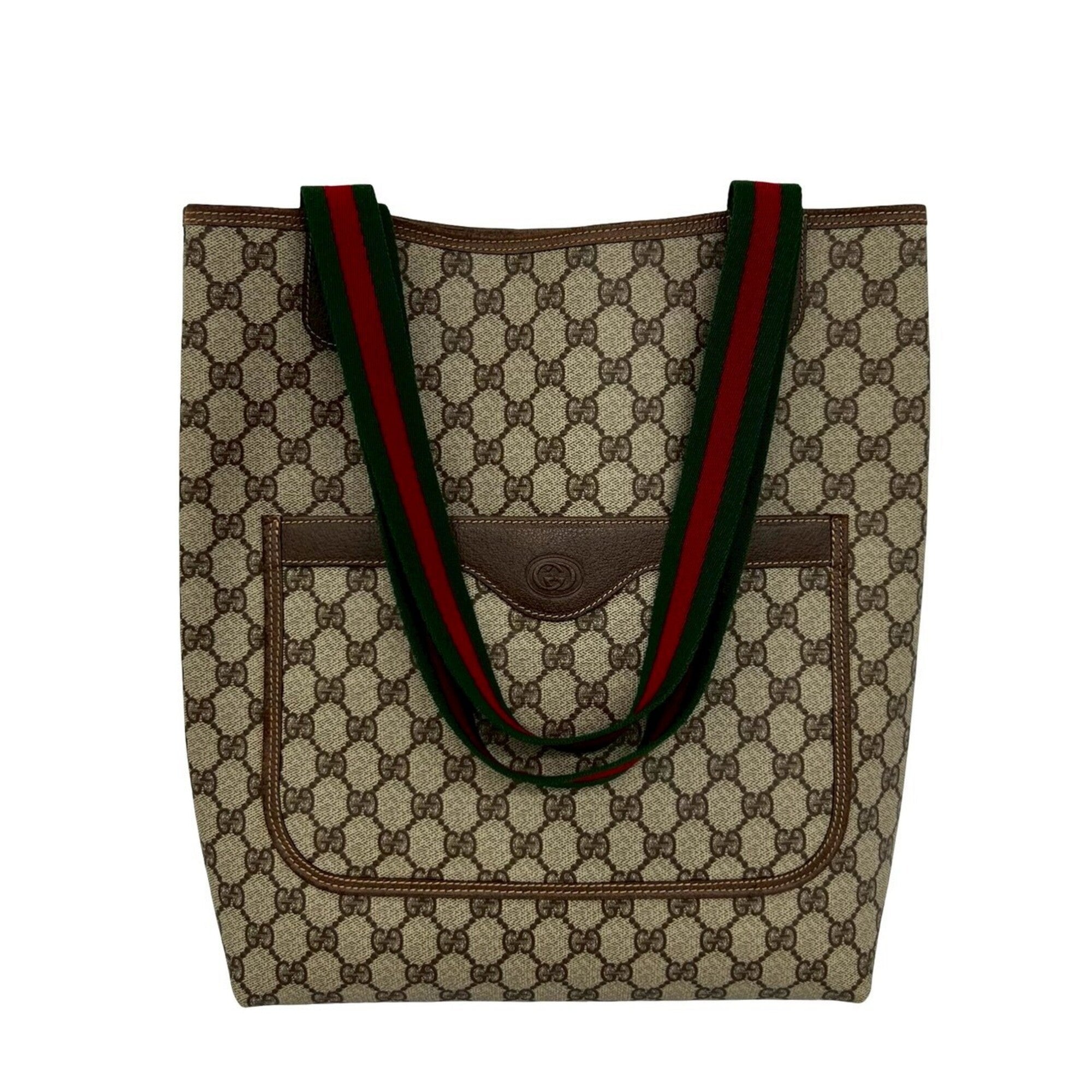 Gucci Brown Green Red Color Pvc Leather Handbag Tote Bag (Pre-Owned)