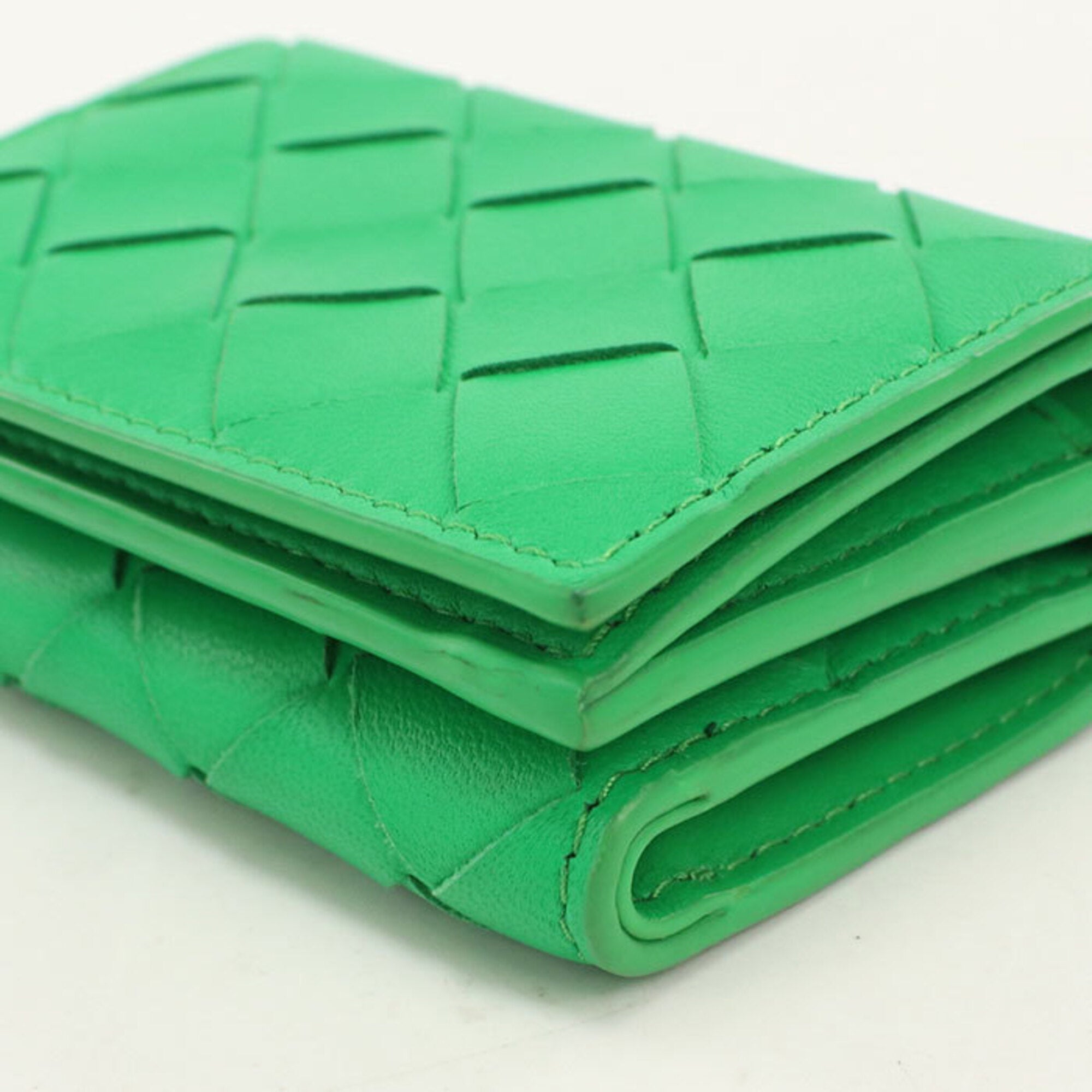 Bottega Veneta Green Leather Wallet (Tri-Fold) (Pre-Owned)