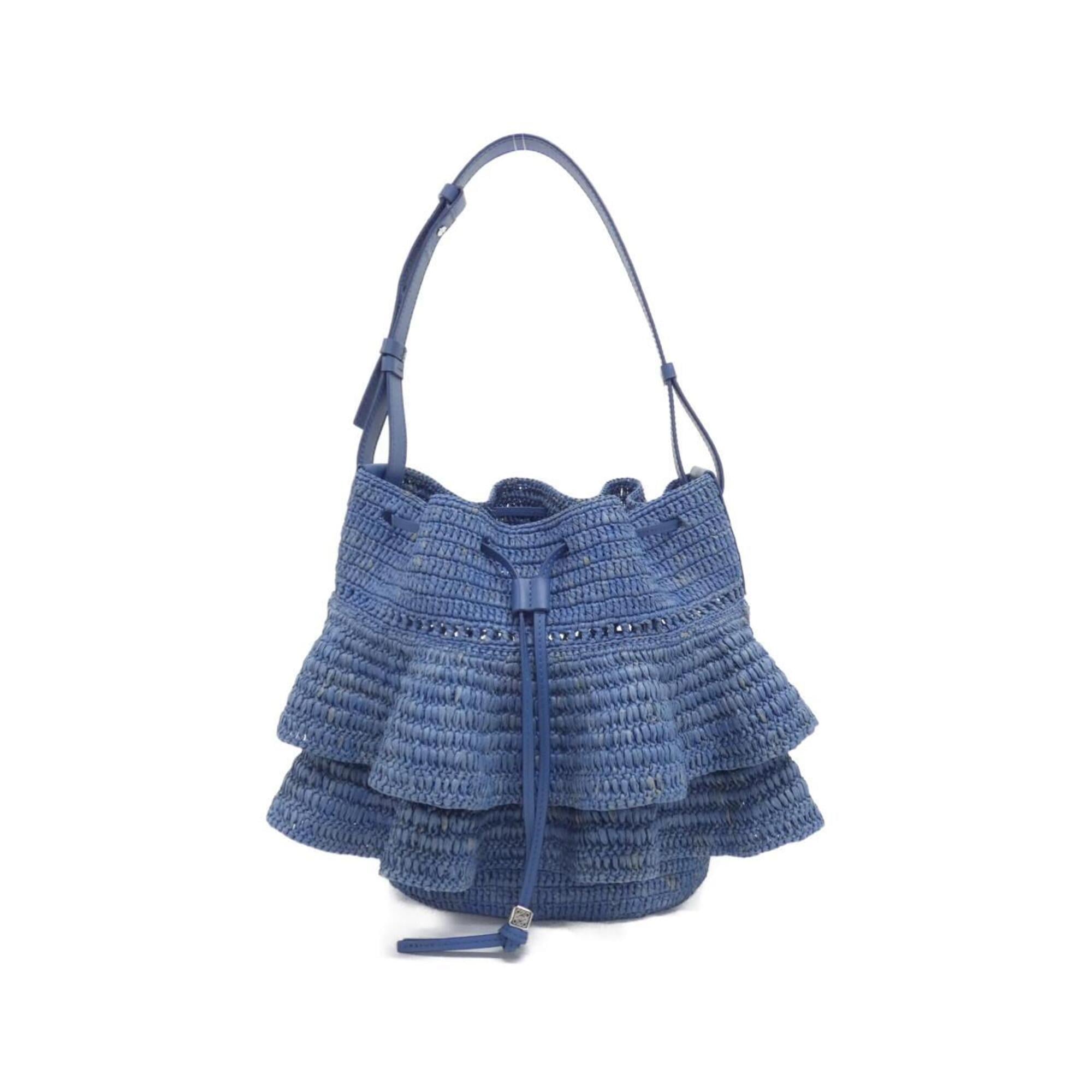 Loewe Blue Raffia Leather Handbag Shoulder Bag (Pre-Owned)