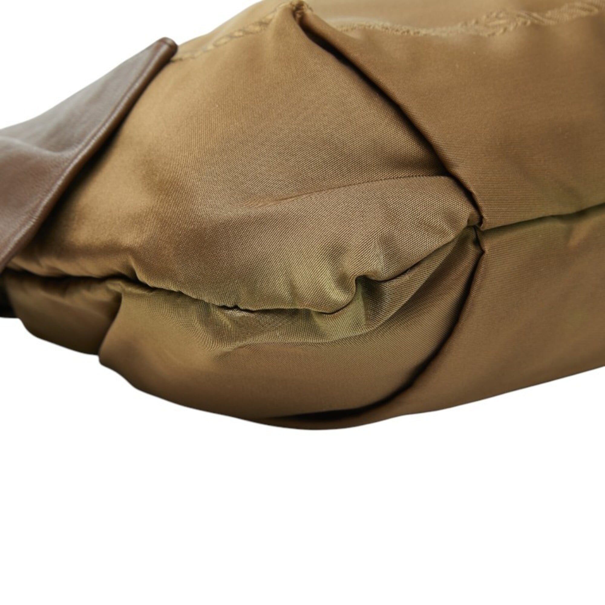 Prada Khaki Brown Leather Nylon Shoulder Bag (Pre-Owned)