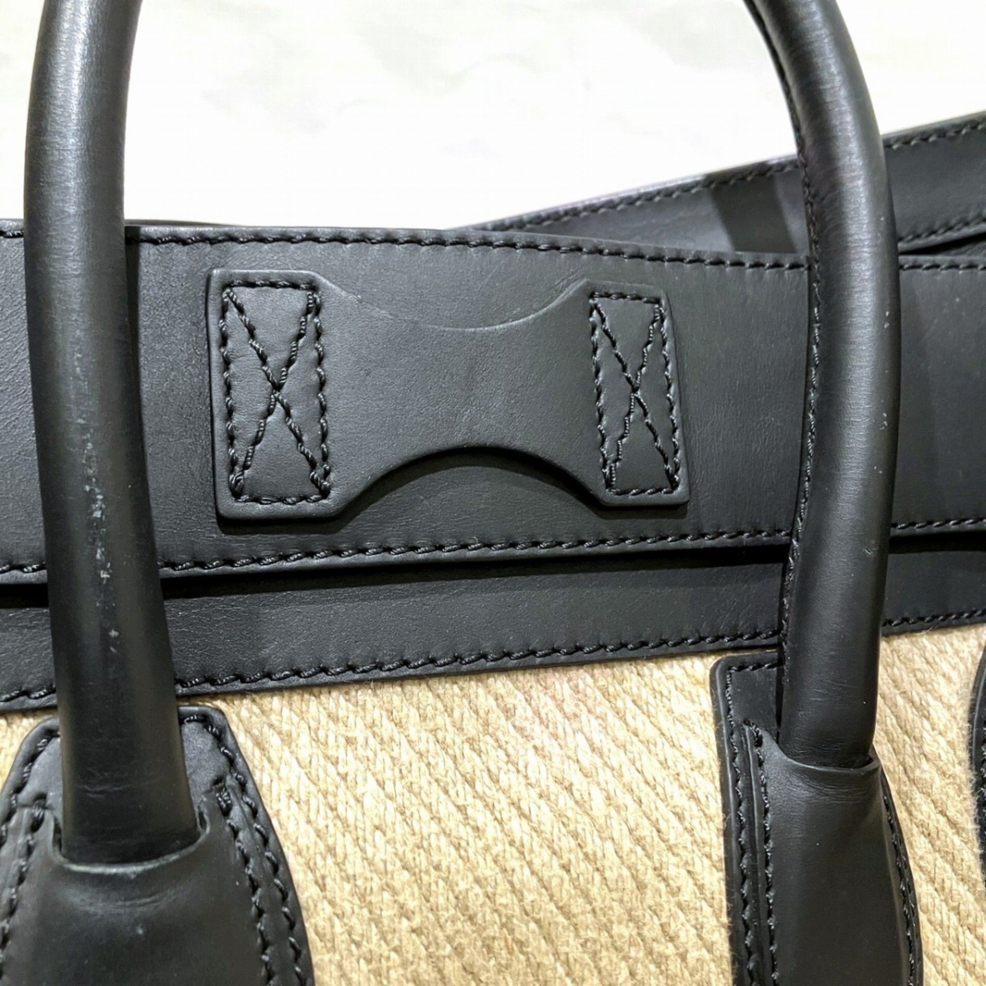 Celine Beige Hemp Linen Leather Handbag (Pre-Owned)