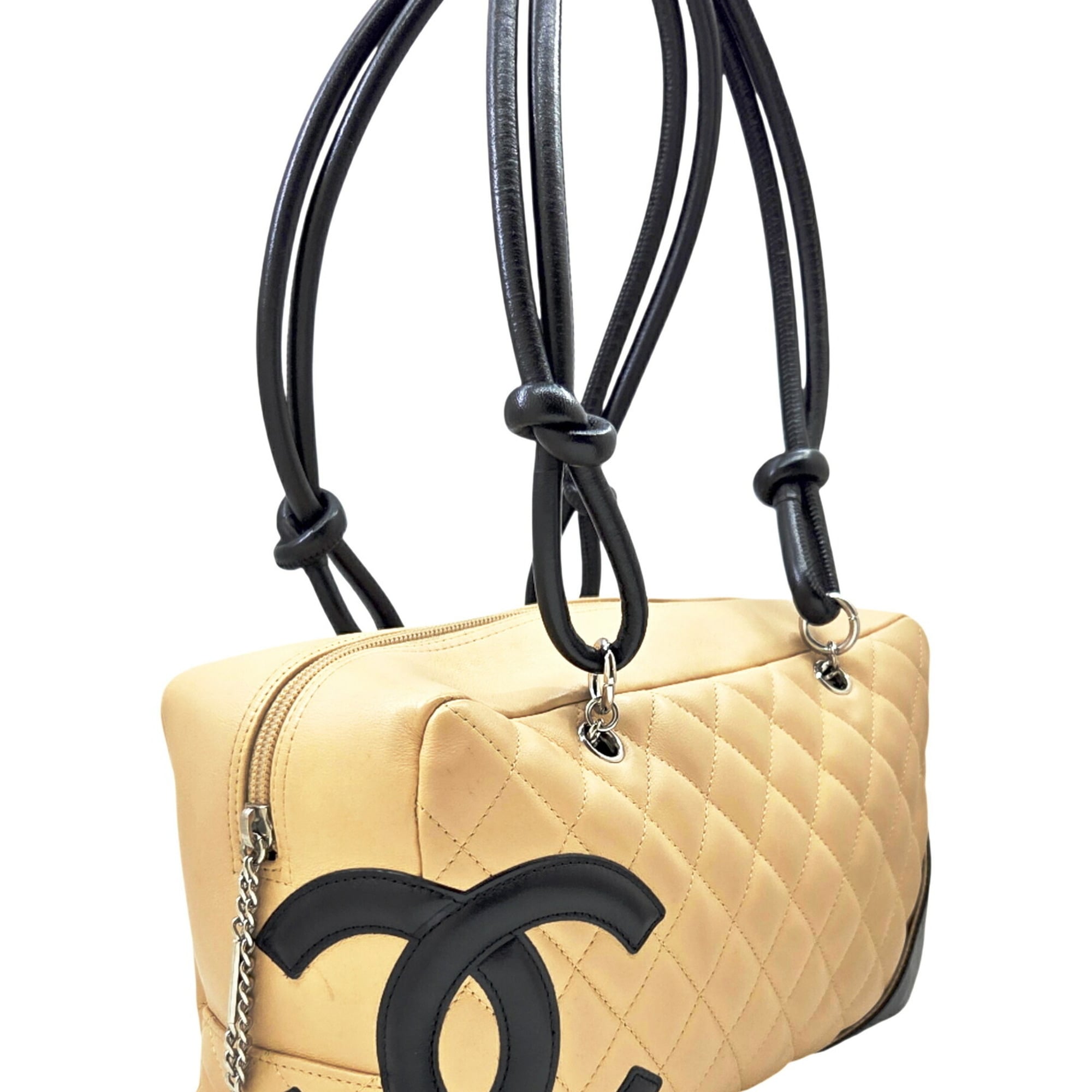 Chanel Beige Black Leather Shoulder Bag (Pre-Owned)