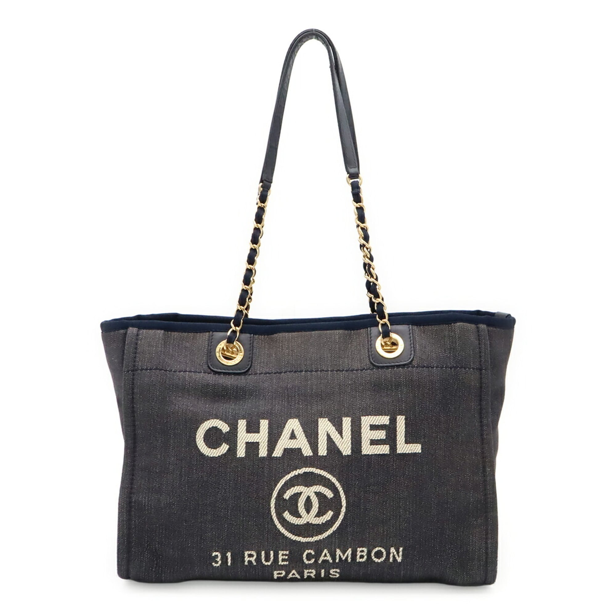 Chanel Navy Denim Shoulder Bag Tote Bag (Pre-Owned)