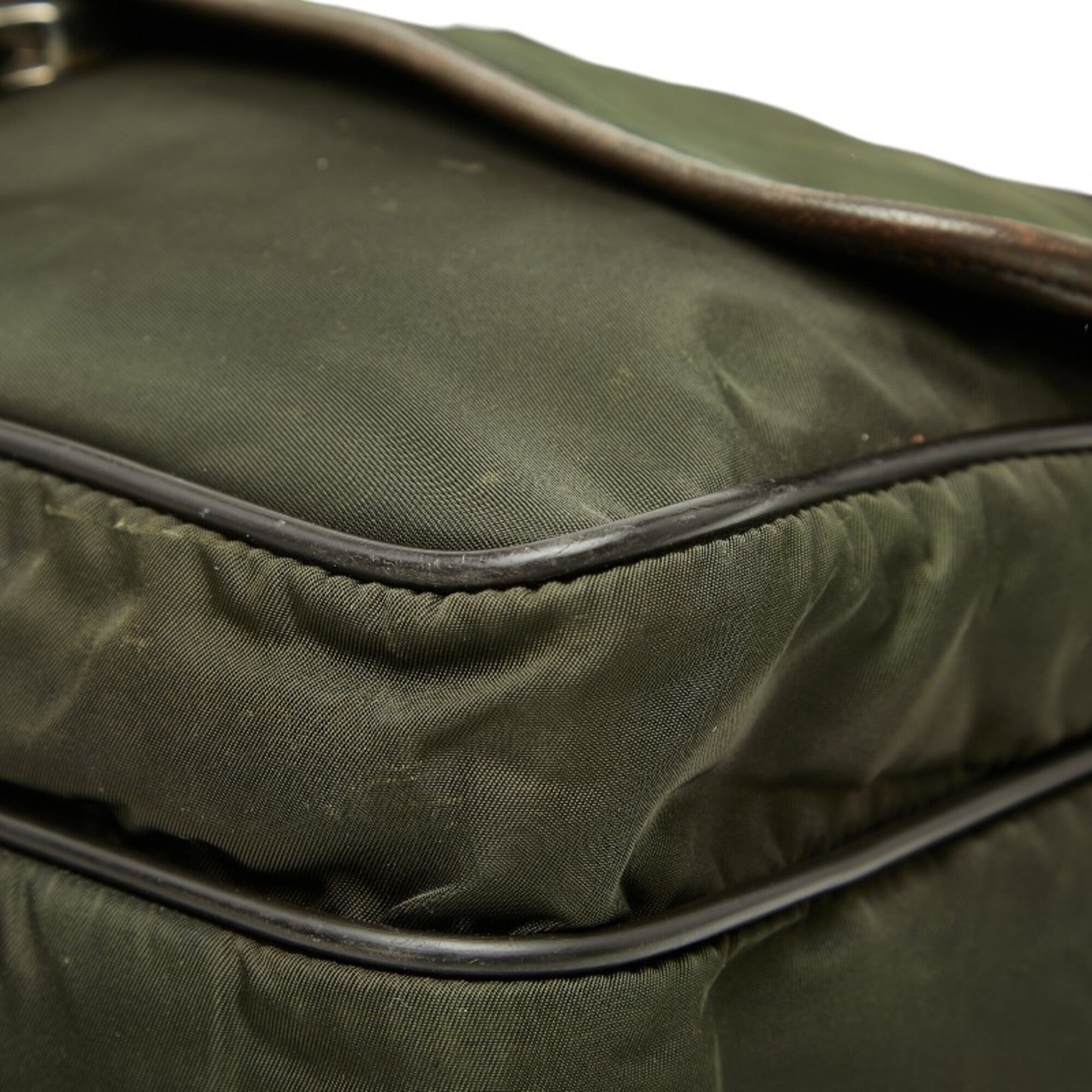 Prada Brown Green Khaki Nylon Leather Messenger Bag Shoulder Bag (Pre-Owned)