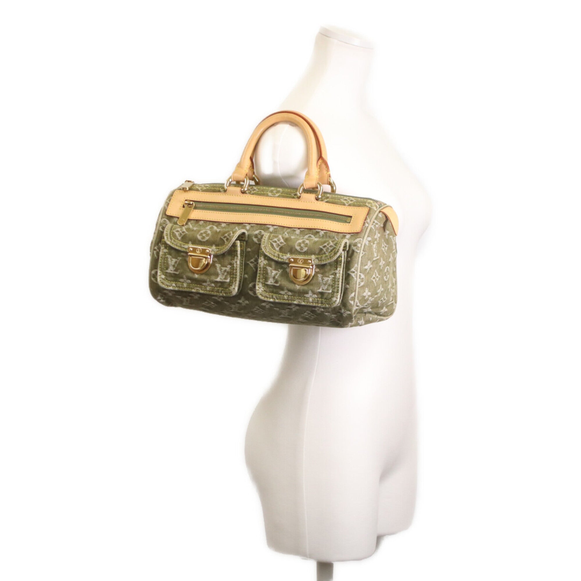 Louis Vuitton Khaki Monogram Denim Handbag (Pre-Owned)