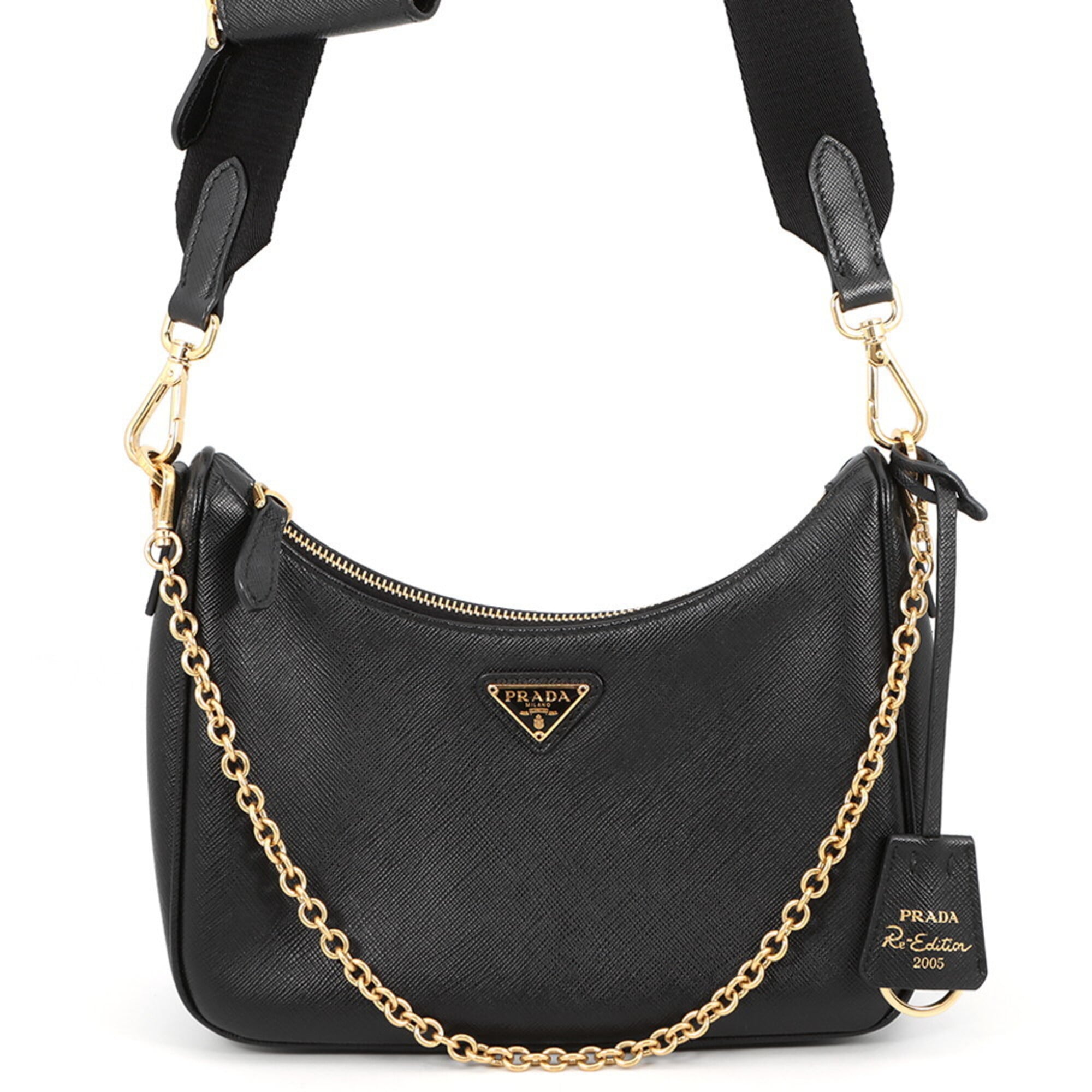 Prada Black Saffiano Triangle Leather Shoulder Bag (Pre-Owned)