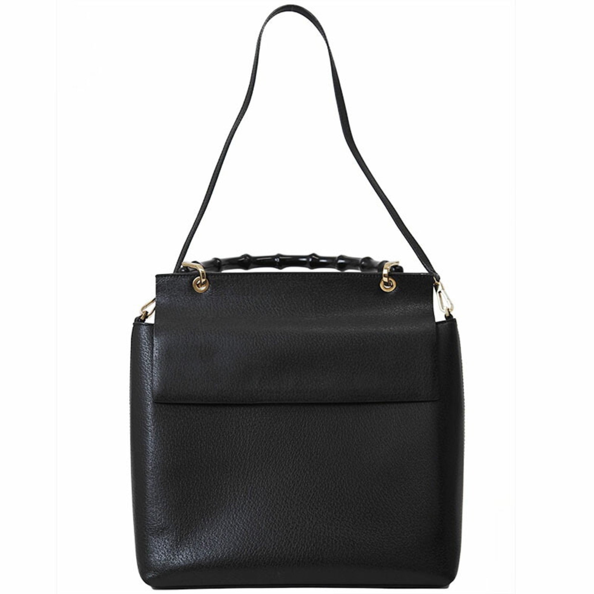 Gucci Bamboo Black Leather Handbag Shoulder Bag (Pre-Owned)