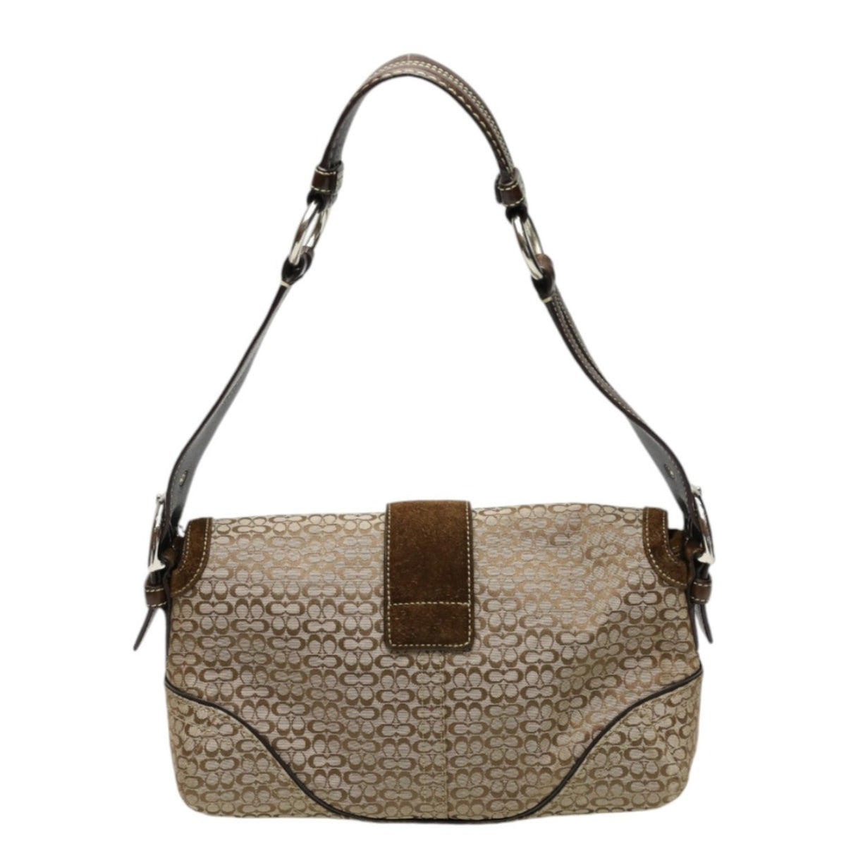 Coach Signature Brown Canvas Leather Handbag Shoulder Bag (Pre-Owned)