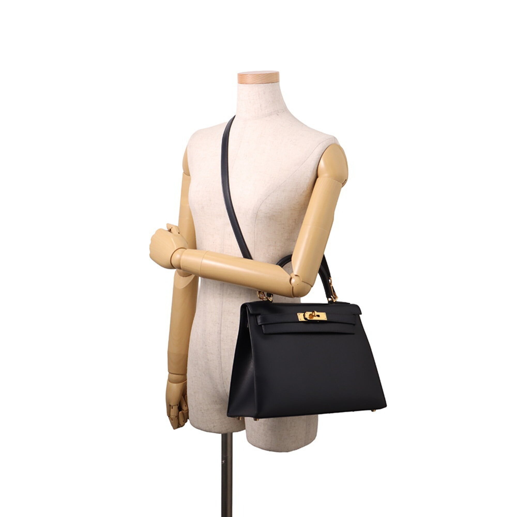 Hermes Navy Box Calf Leather Handbag (Pre-Owned)
