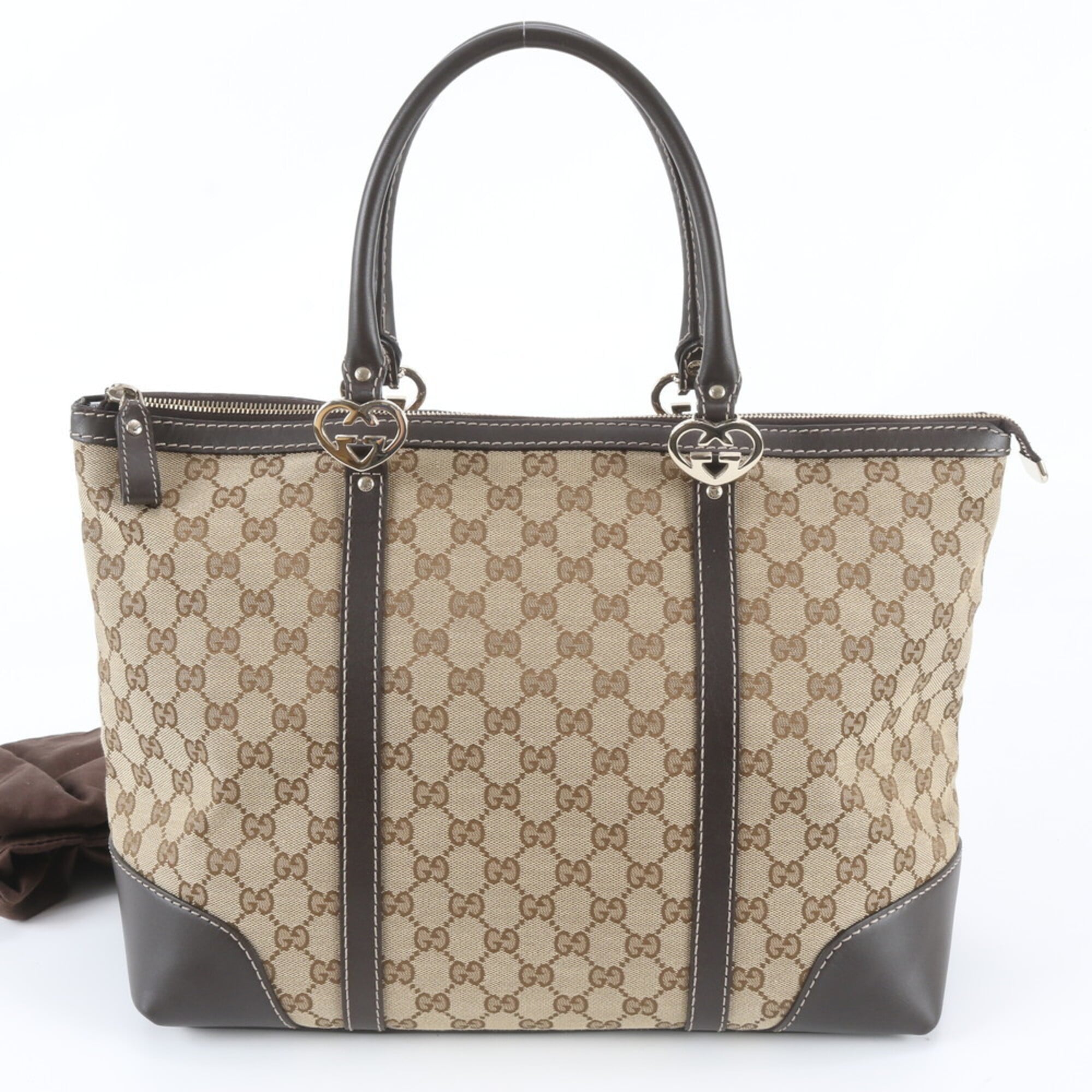 Gucci Brown Leather Canvas Handbag Shoulder Bag Tote Bag (Pre-Owned)