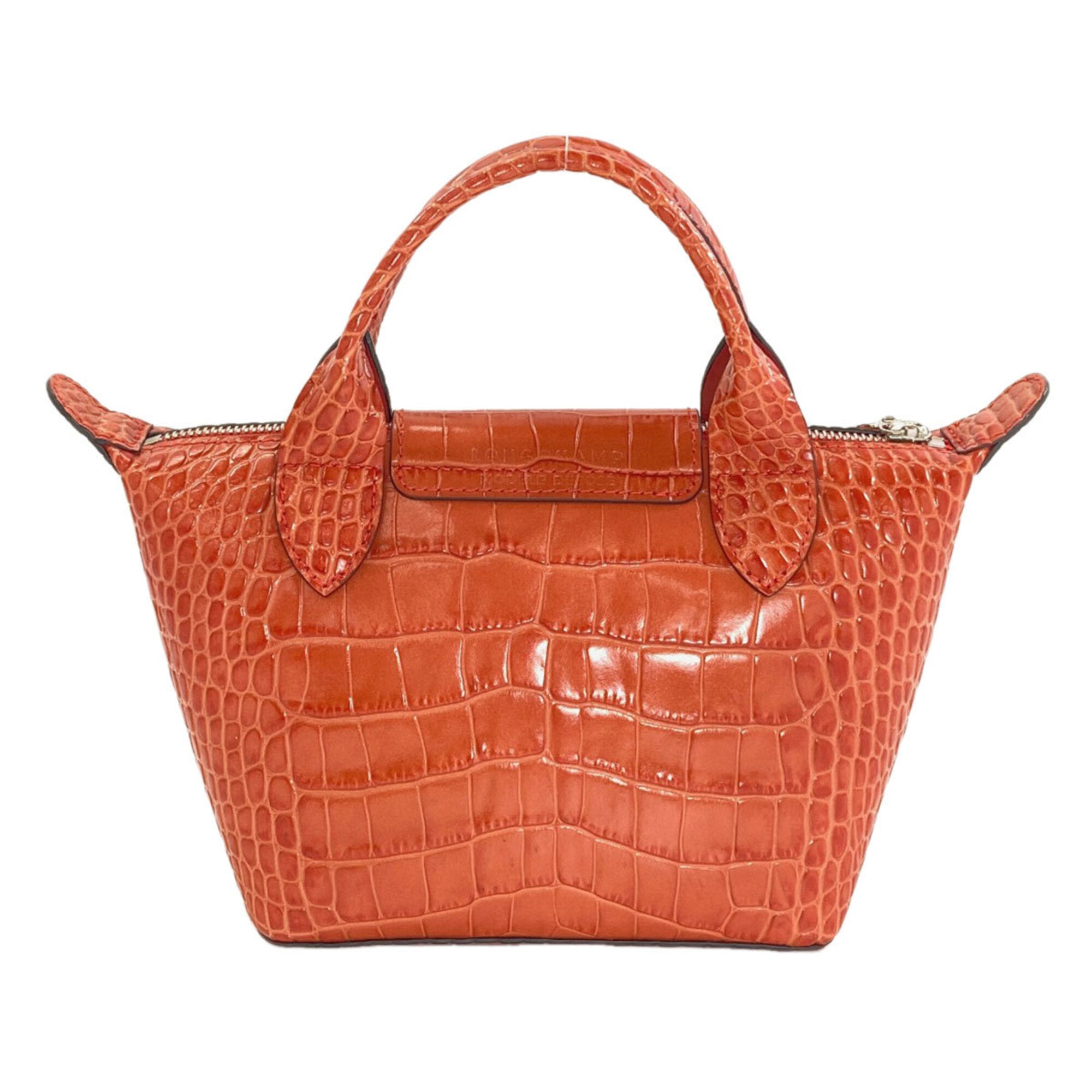 Longchamp Le Pliage Brown Orange Leather Handbag (Pre-Owned)