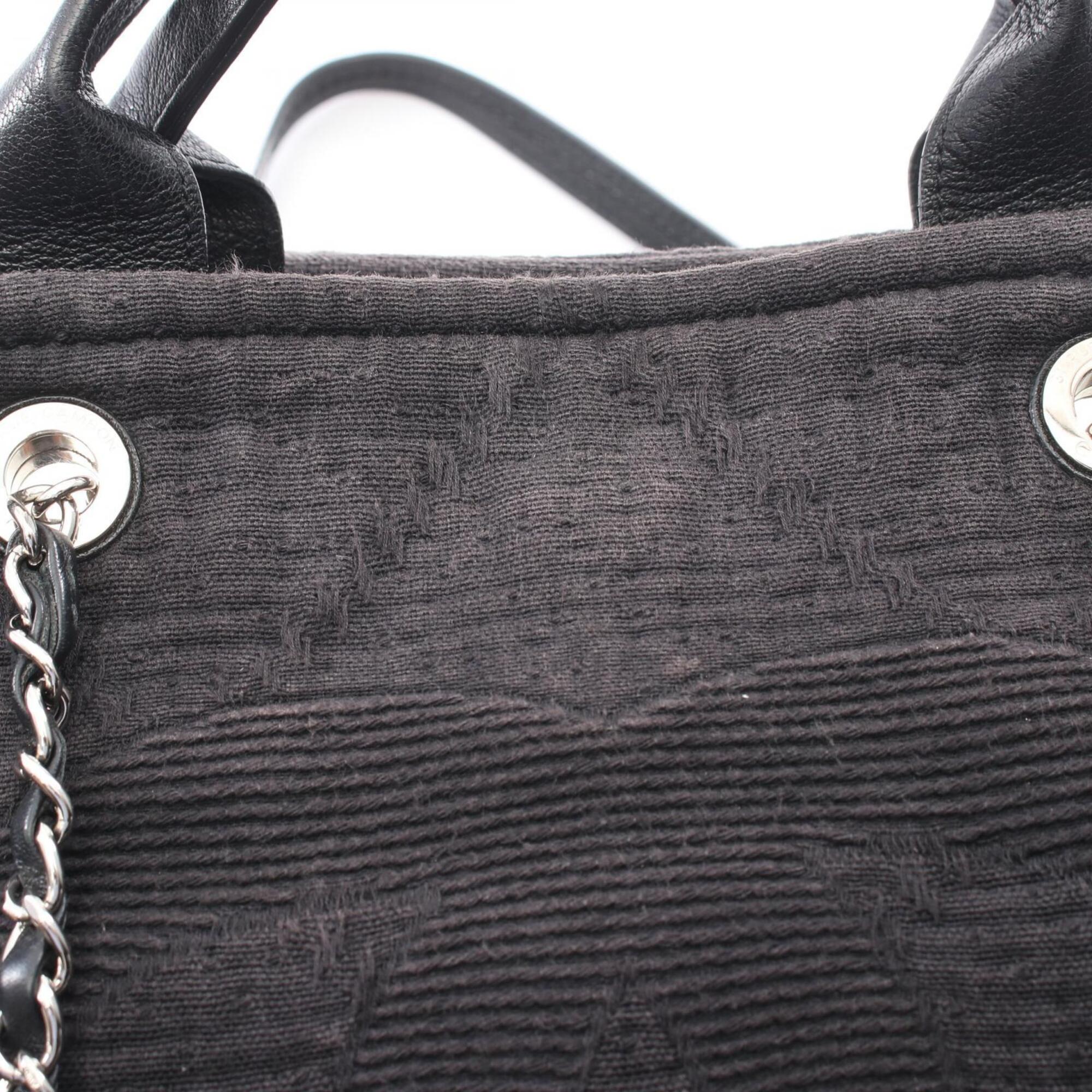 Chanel Black Leather Fabric Handbag Tote Bag (Pre-Owned)