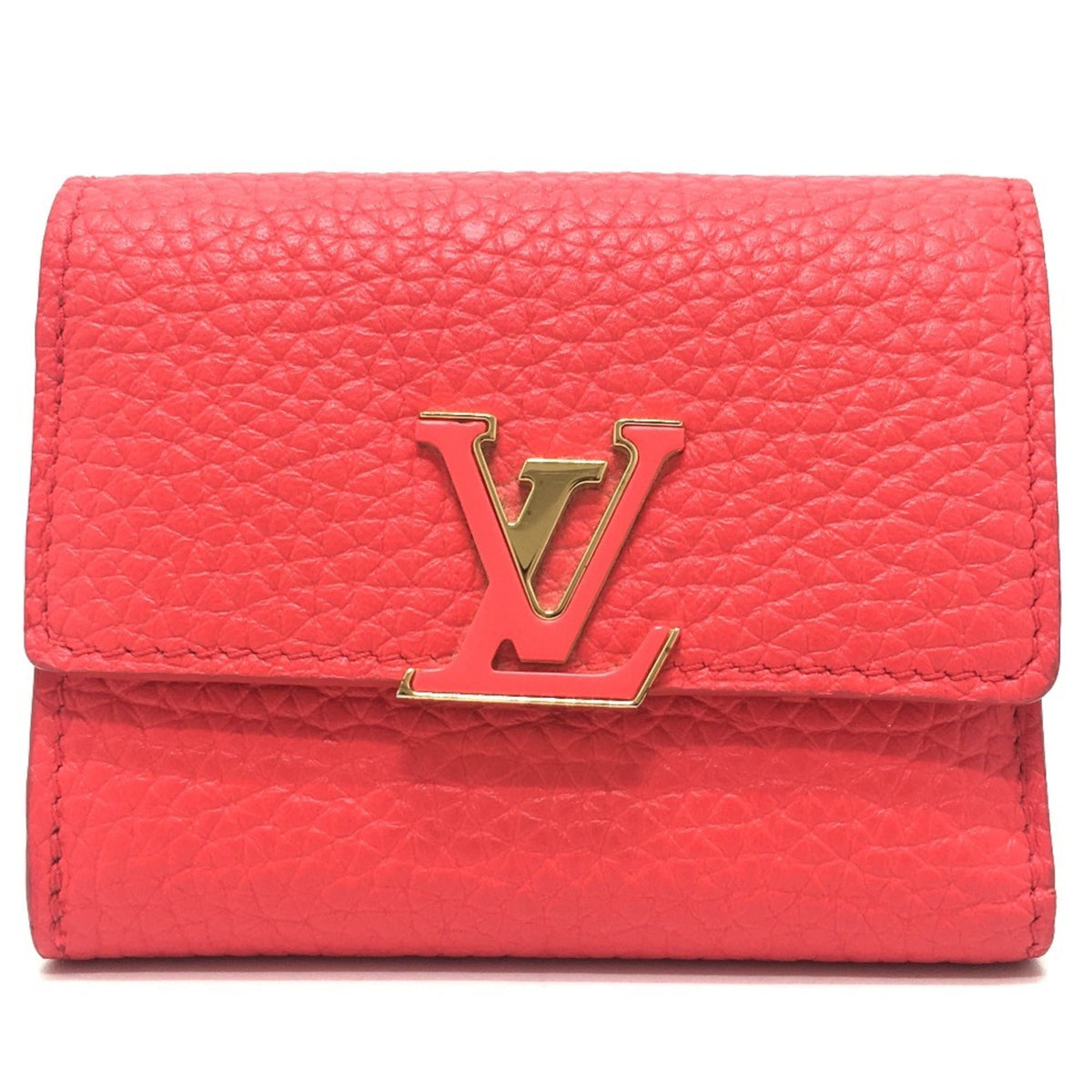 Louis Vuitton Red Color Leather Wallet (Tri-Fold) (Pre-Owned)